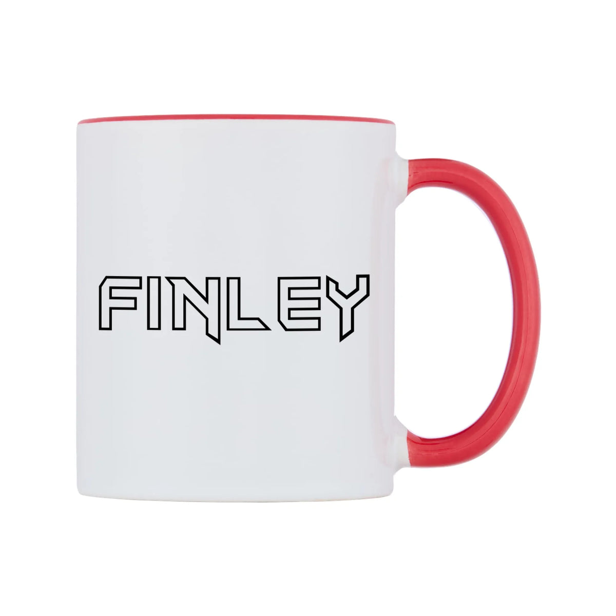 Finley - Iron Maiden Themed Mug — white 11oz gloss mug with a red inside and handle, left side, on a white background
