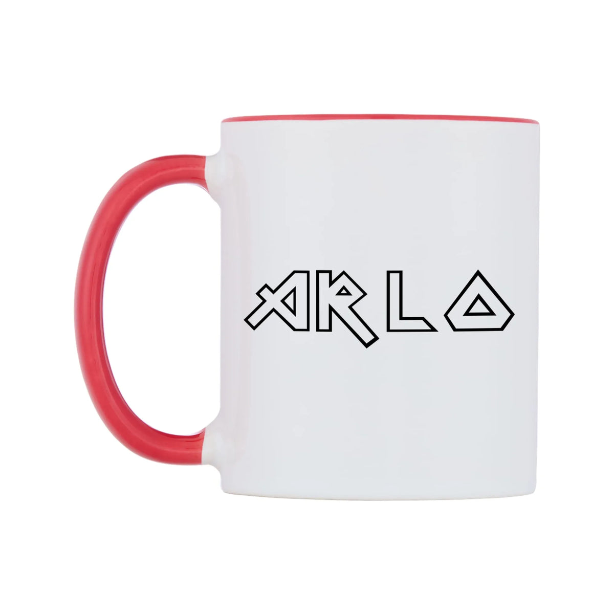 Arlo - Iron Maiden Themed Mug — white 11oz gloss mug with a red inside and handle, right side, on a white background