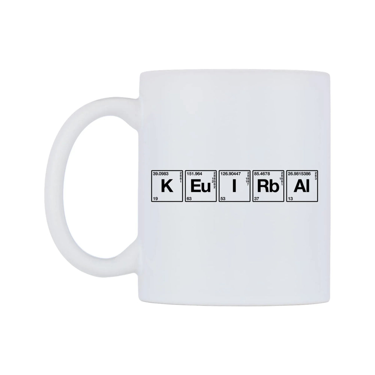 Keira - Chemistry Themed Mug — mug, right side, on a white background
