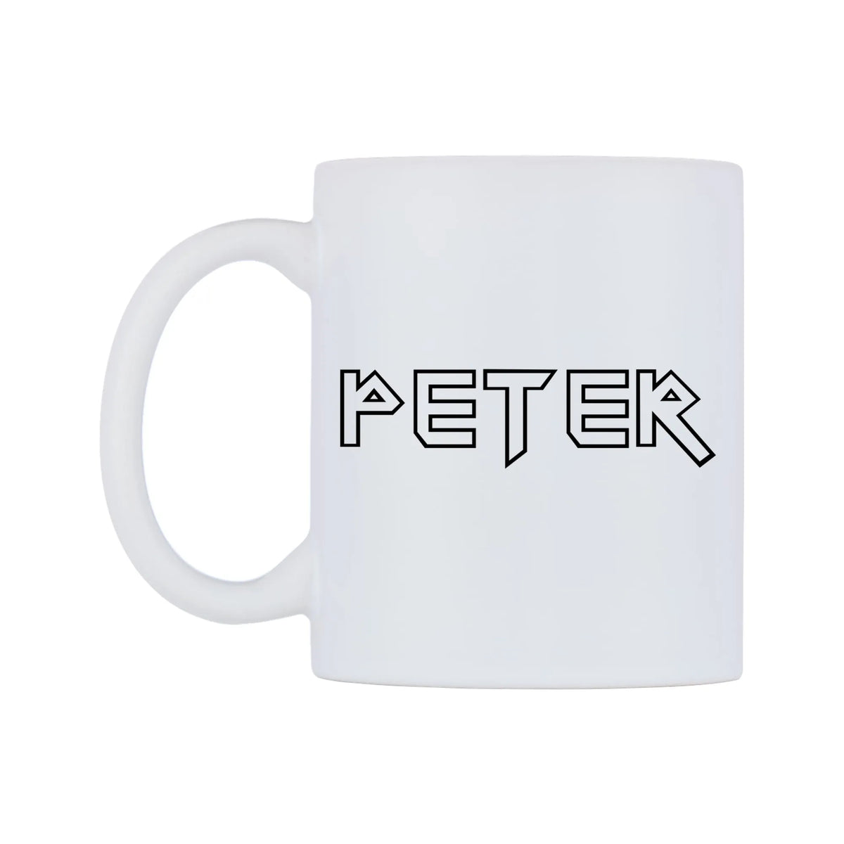 Peter - Iron Maiden Themed Mug — white 11oz gloss mug, right side, on a white background