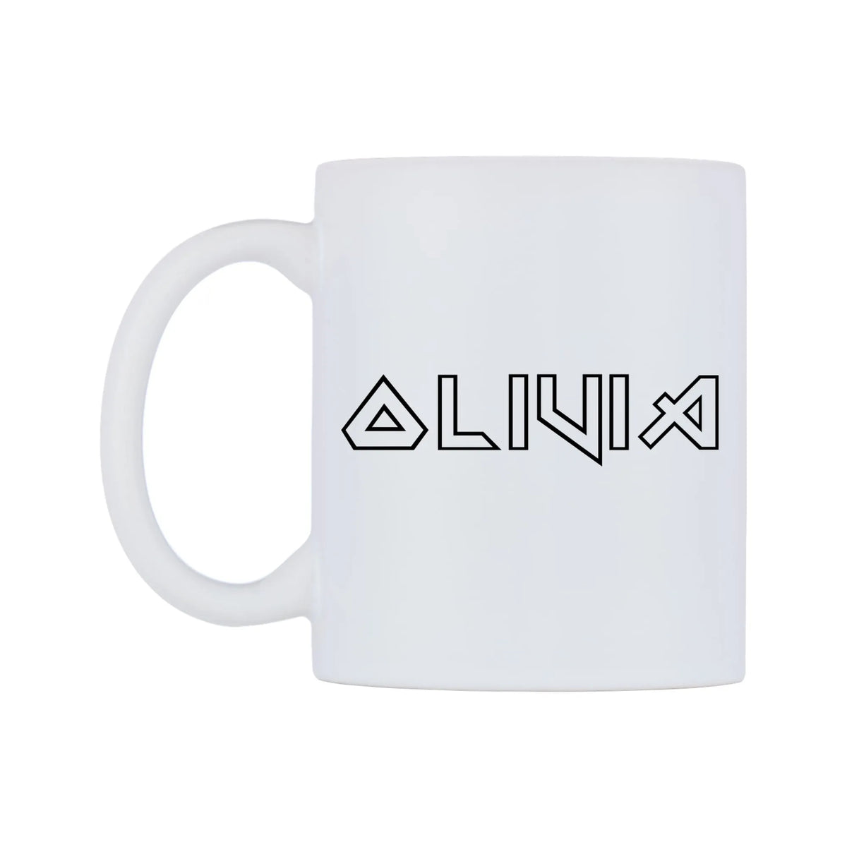 Olivia - Iron Maiden Themed Mug — white 11oz gloss mug, right side, on a white background