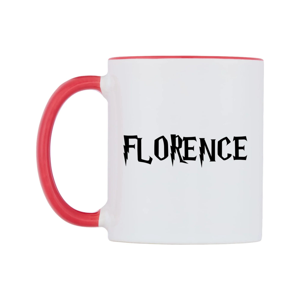 Florence - Wizard Themed Mug — white 11oz gloss mug with a red inside and handle, right side, on a white background