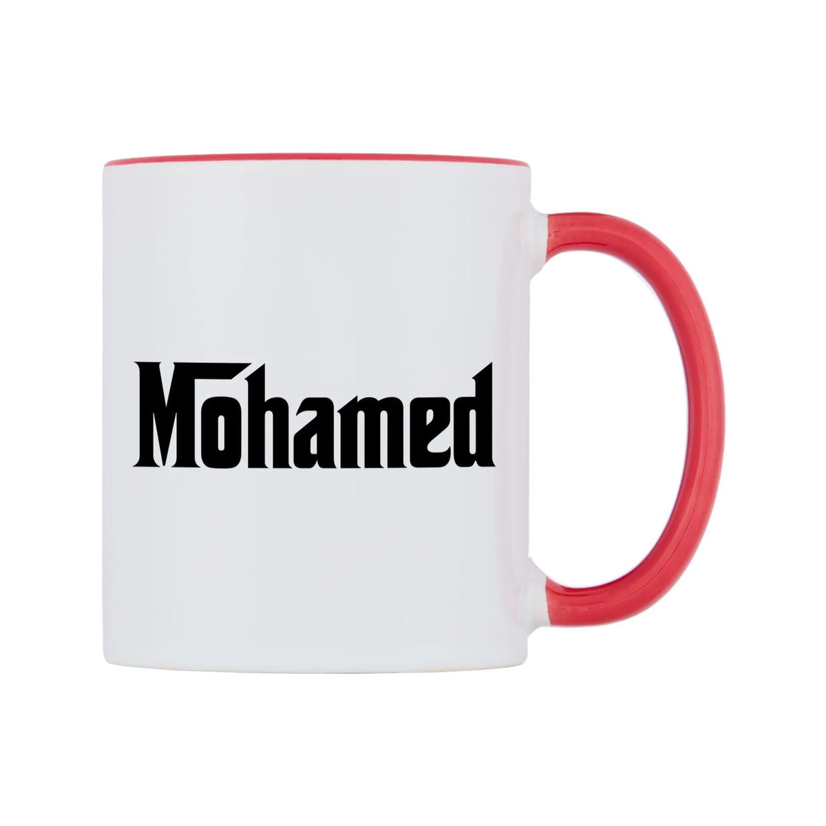 Mohamed - Godfather Themed Mug — white 11oz gloss mug with a red inside and handle, left side, on a white background