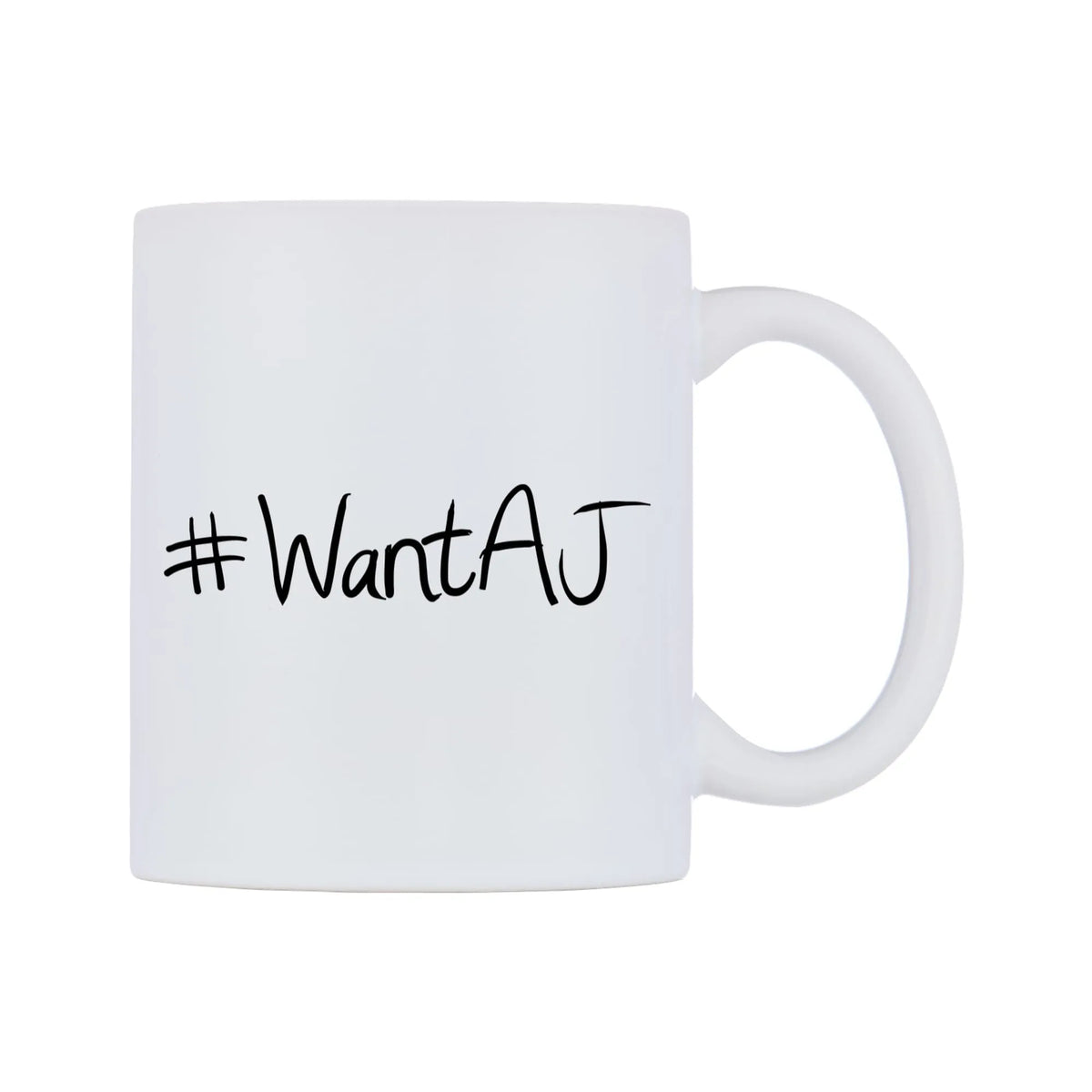 WantAJ Mug — mug, left side, on a white background