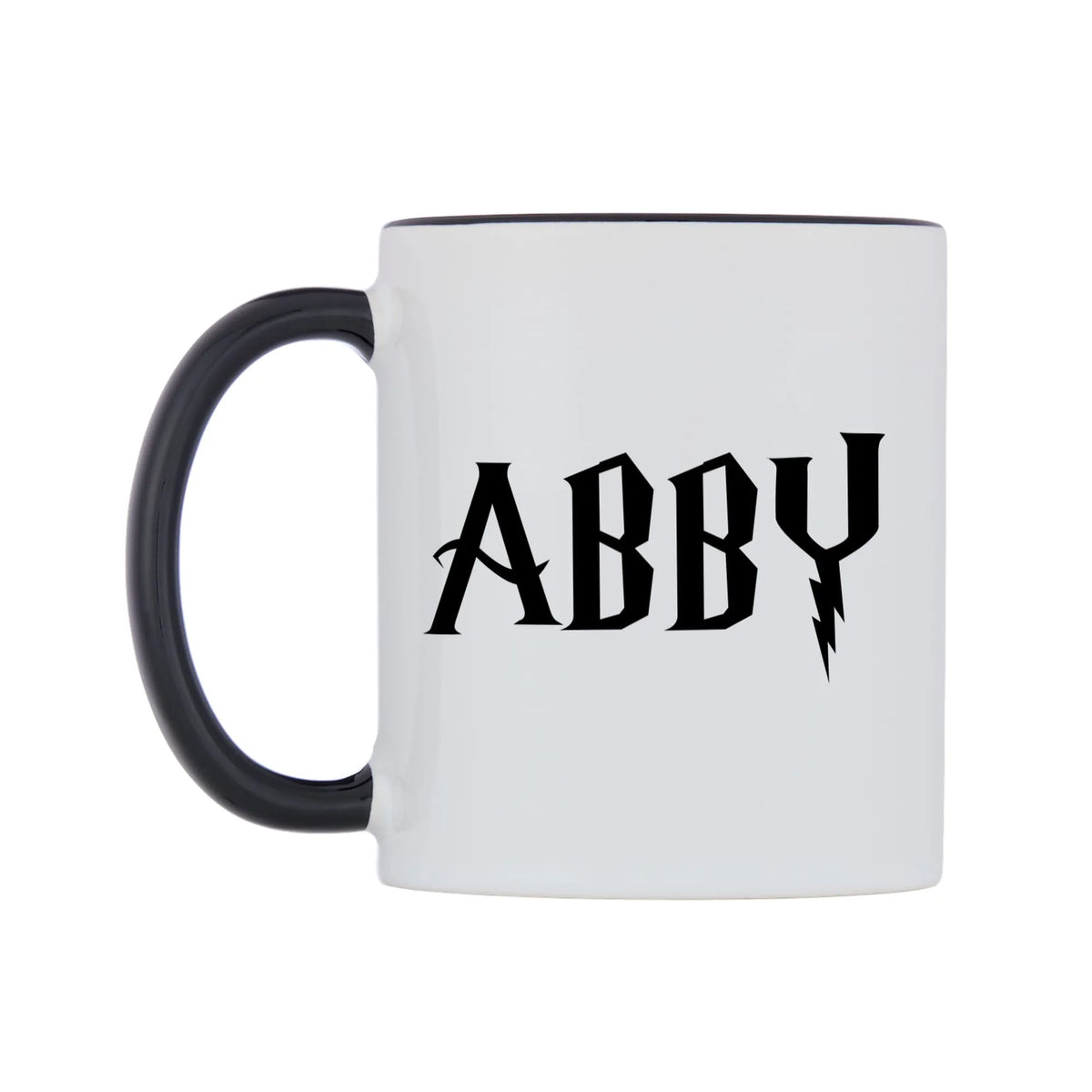 Abby - Wizard Themed Mug — white 11oz gloss mug with a black inside and handle, right side, on a white background