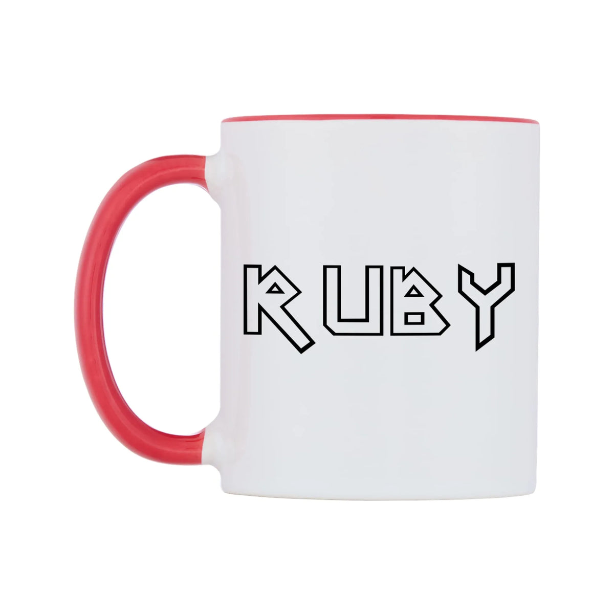 Ruby - Iron Maiden Themed Mug — white 11oz gloss mug with a red inside and handle, right side, on a white background