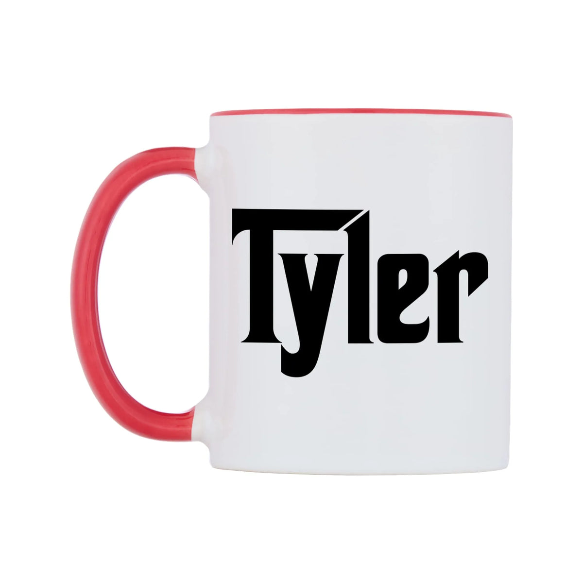 Tyler - Godfather Themed Mug — white 11oz gloss mug with a red inside and handle, right side, on a white background