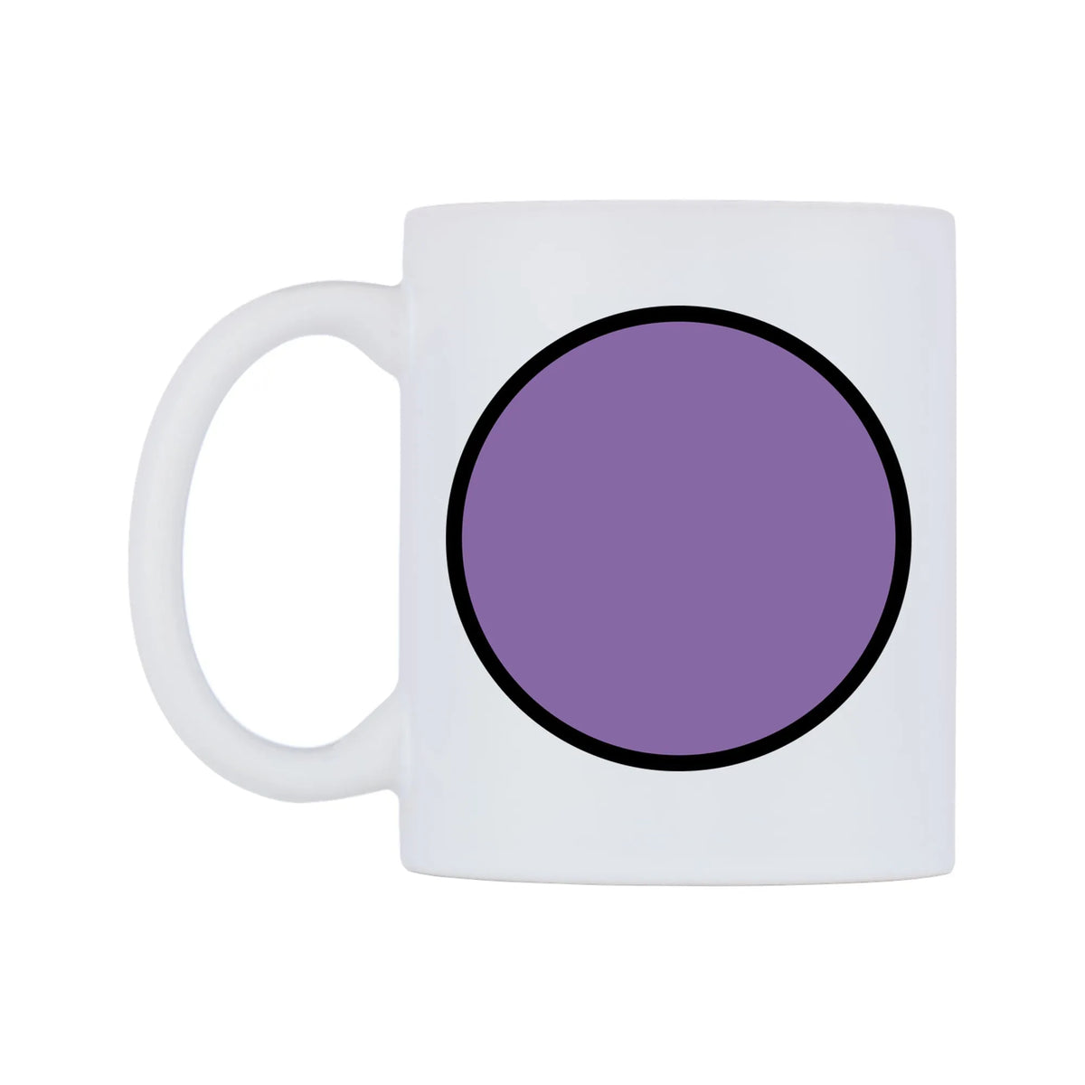 Purple Circle Emoji Mug — mug, right side, on a white background