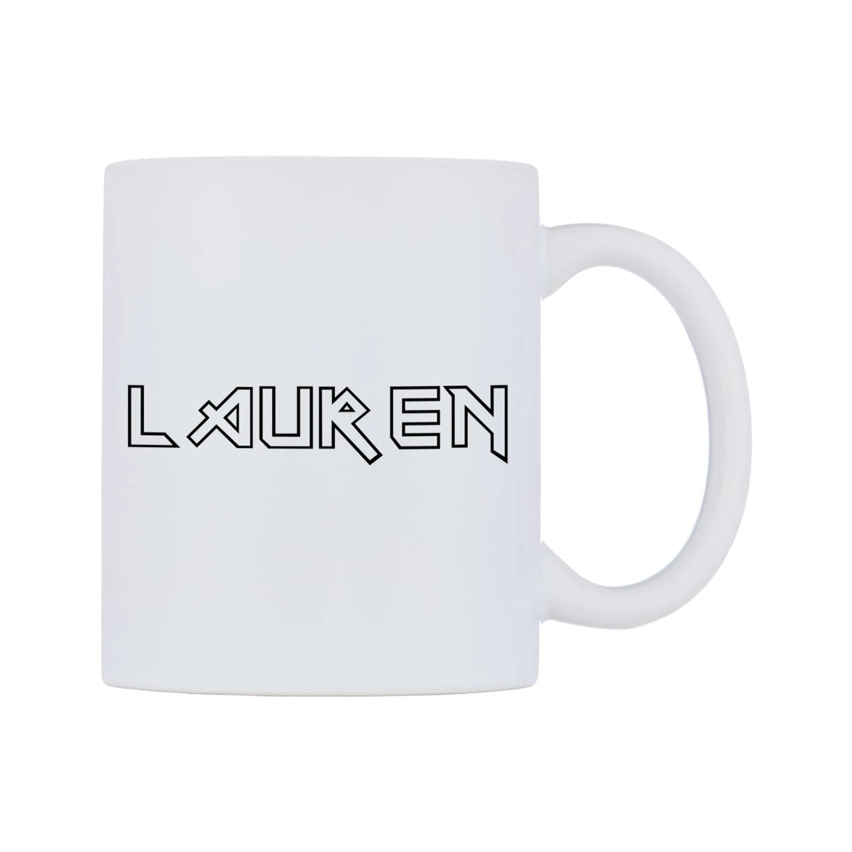 Lauren - Iron Maiden Themed Mug — white 11oz gloss mug, left side, on a white background