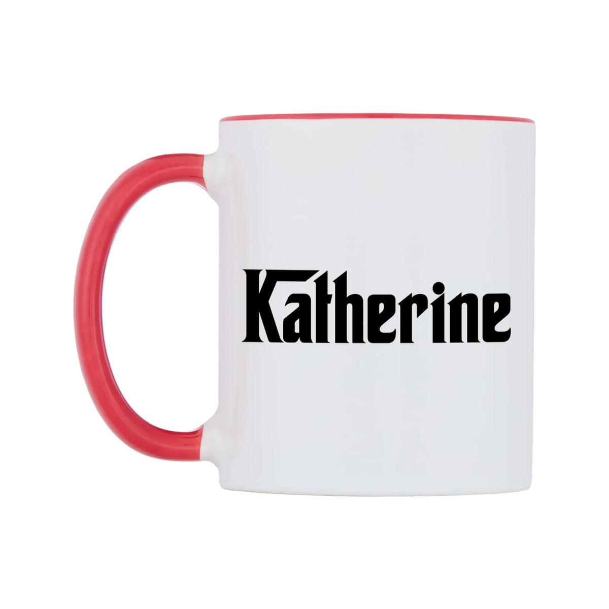Katherine - Godfather Themed Mug — white 11oz gloss mug with a red inside and handle, right side, on a white background