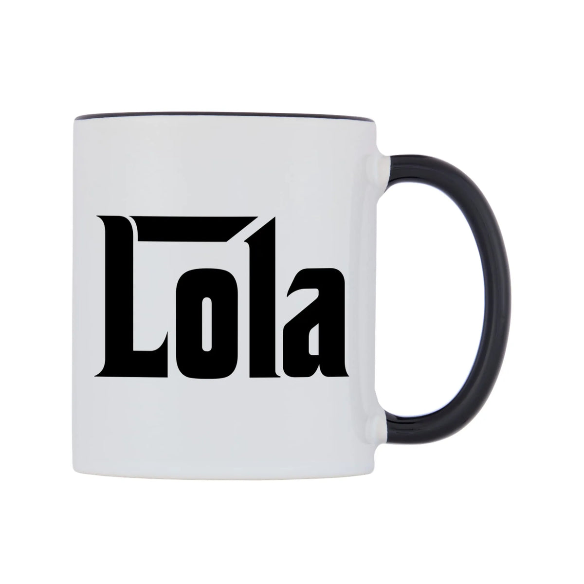 Lola - Godfather Themed Mug — white 11oz gloss mug with a black inside and handle, left side, on a white background