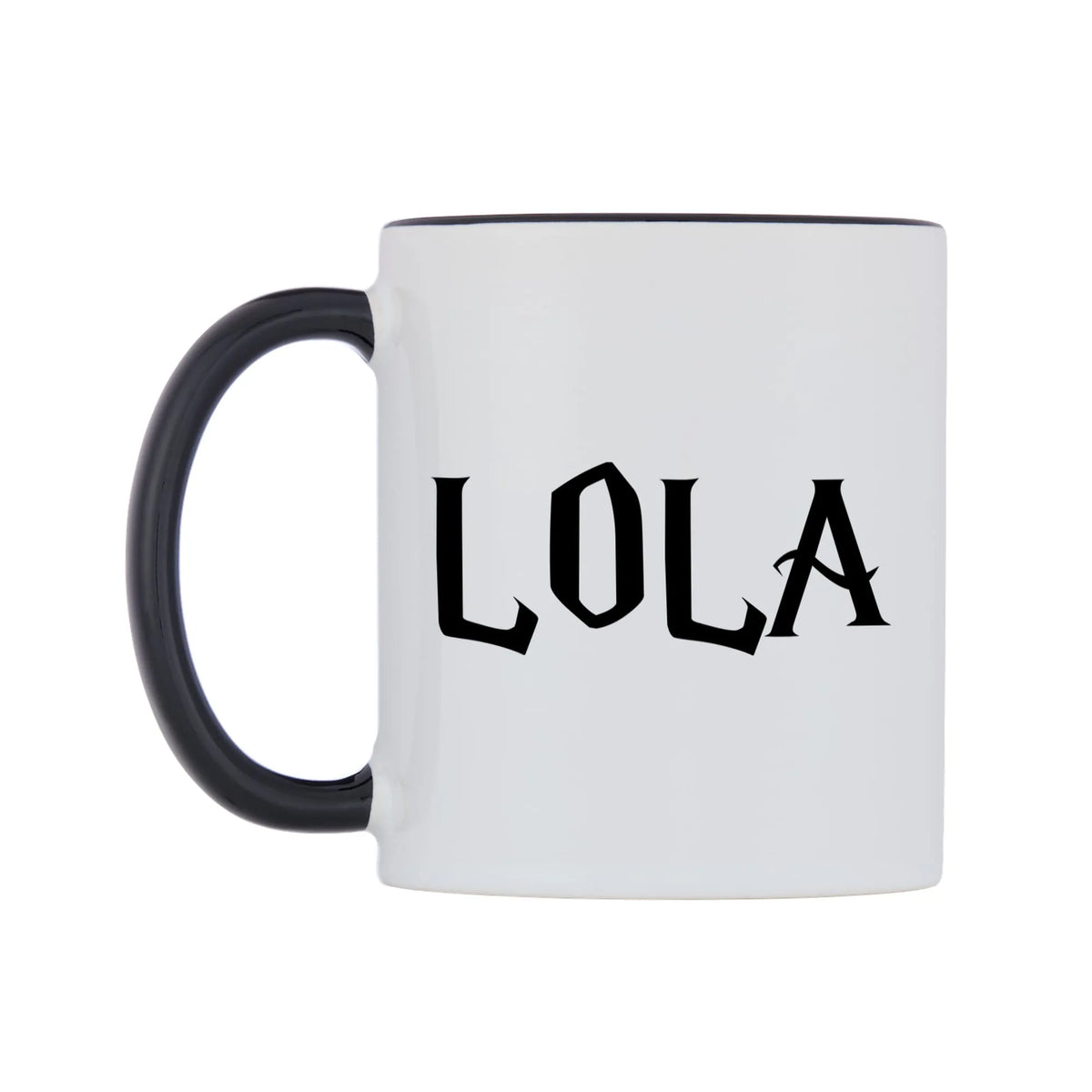 Lola - Wizard Themed Mug — white 11oz gloss mug with a black inside and handle, right side, on a white background