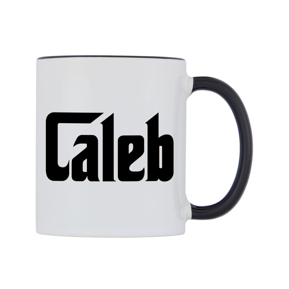 Caleb - Godfather Themed Mug — white 11oz gloss mug with a black inside and handle, left side, on a white background