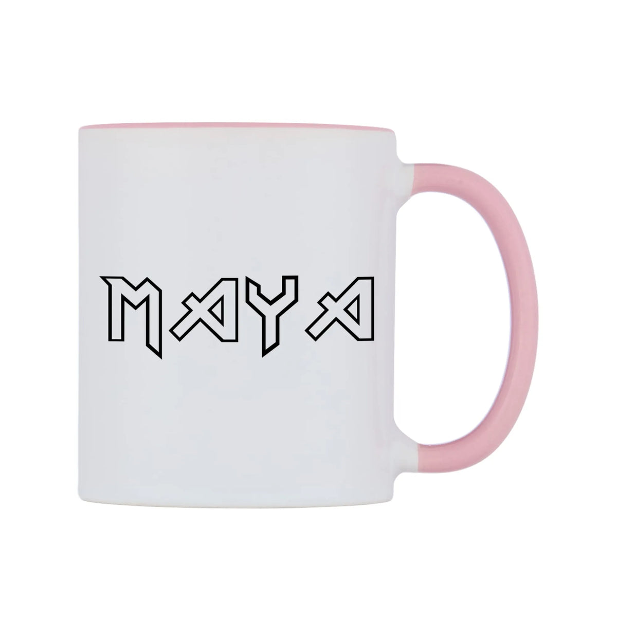 Maya - Iron Maiden Themed Mug — white 11oz gloss mug with a pink inside and handle, left side, on a white background