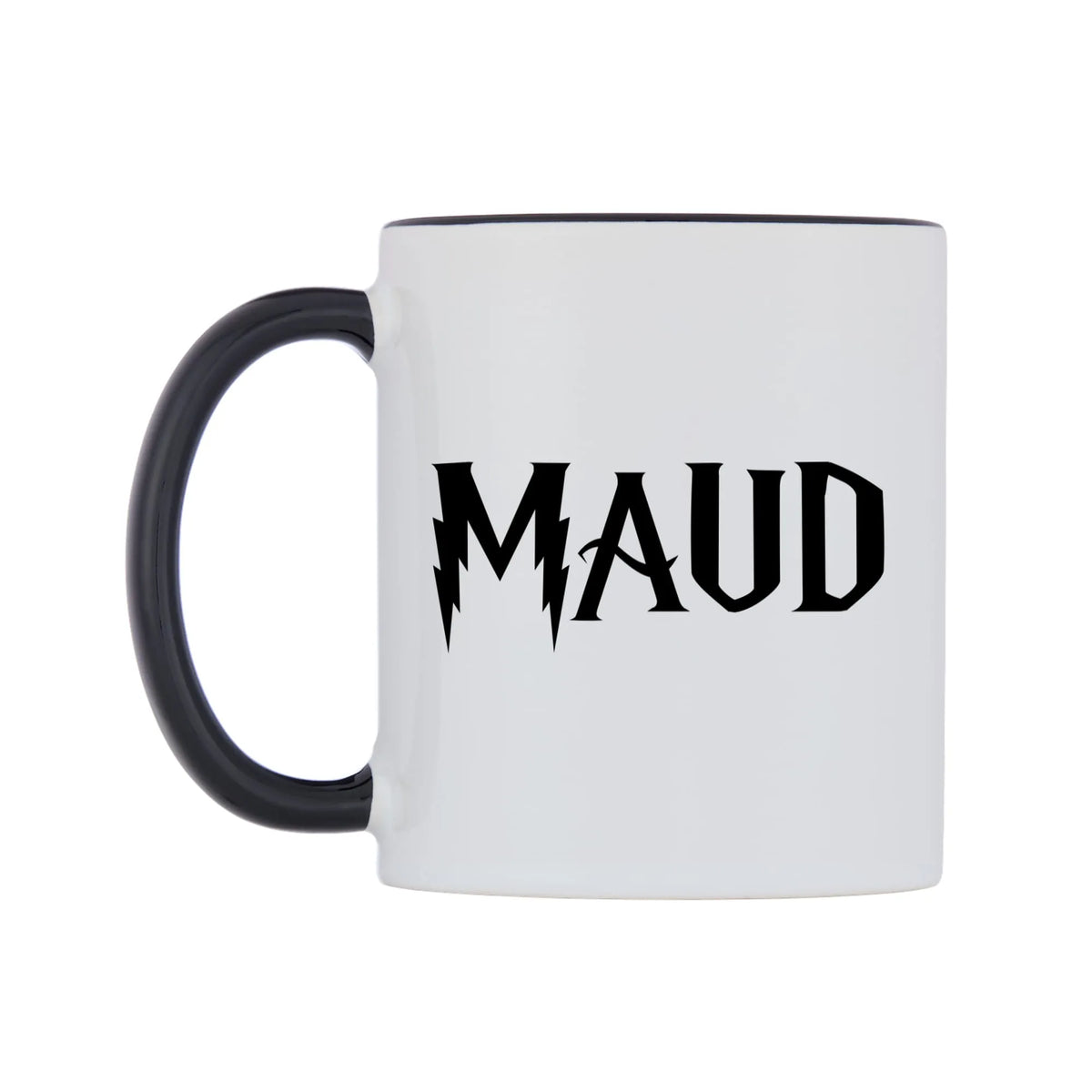 Maud - Wizard Themed Mug — white 11oz gloss mug with a black inside and handle, right side, on a white background