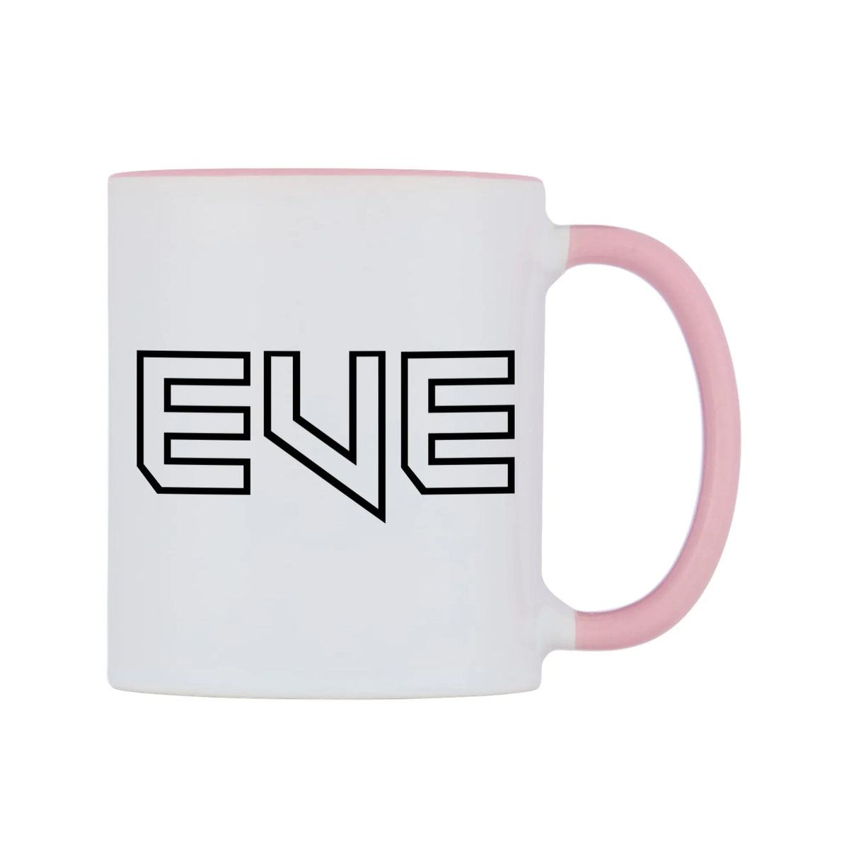 Eve - Iron Maiden Themed Mug — white 11oz gloss mug with a pink inside and handle, left side, on a white background