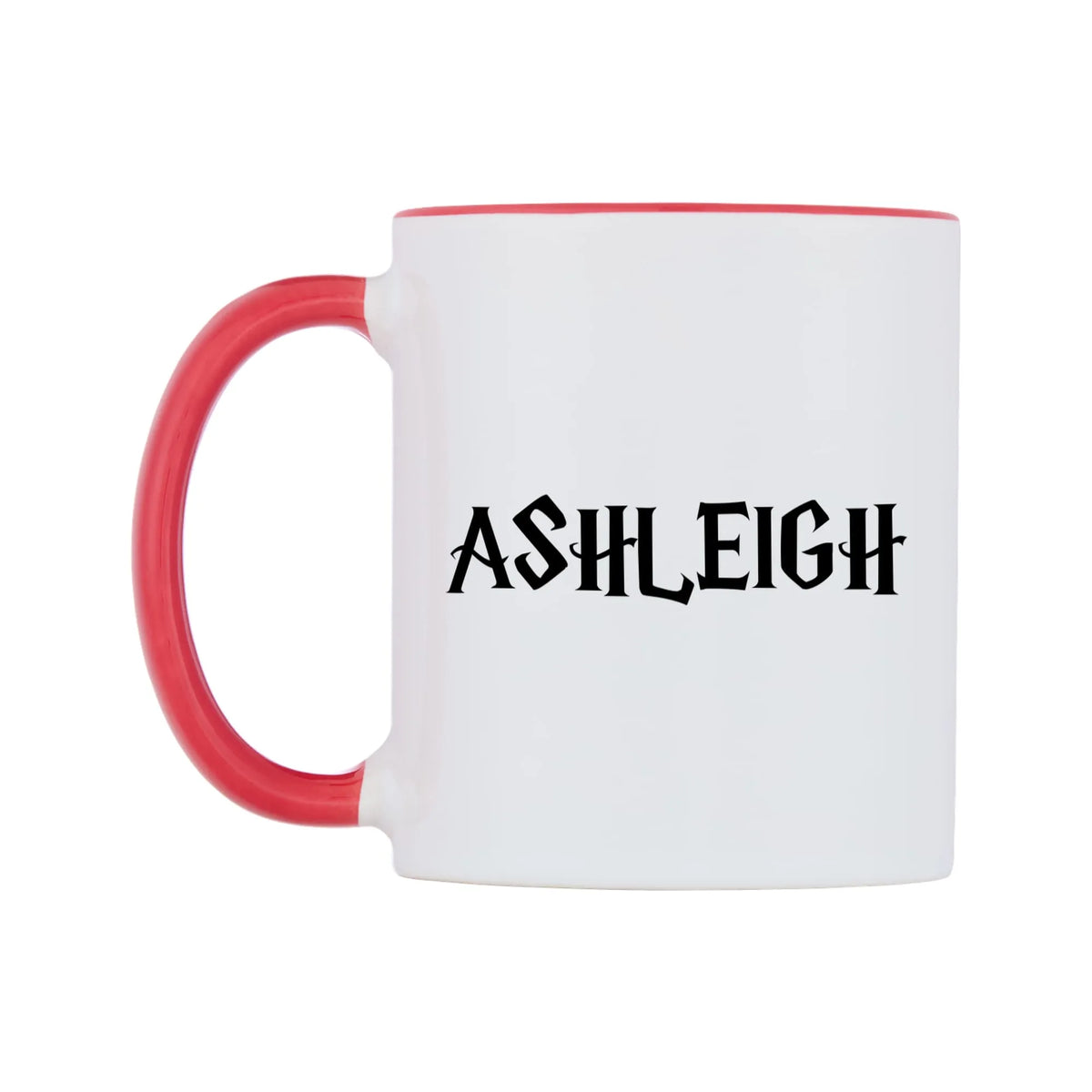 Ashleigh - Wizard Themed Mug — white 11oz gloss mug with a red inside and handle, right side, on a white background