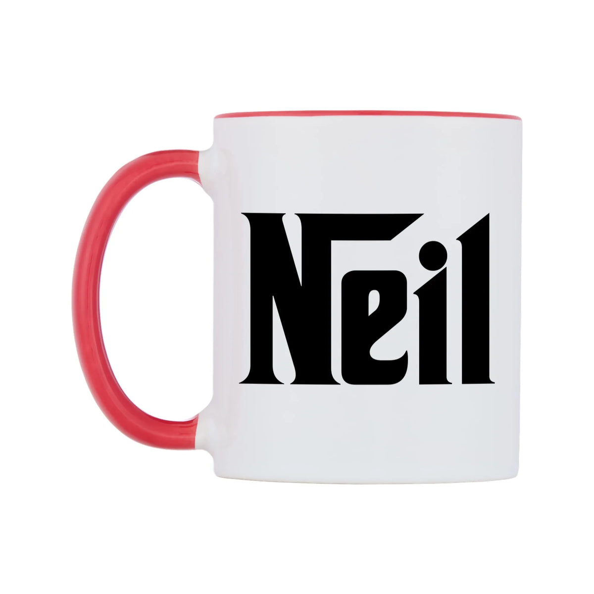 Neil - Godfather Themed Mug — white 11oz gloss mug with a red inside and handle, right side, on a white background