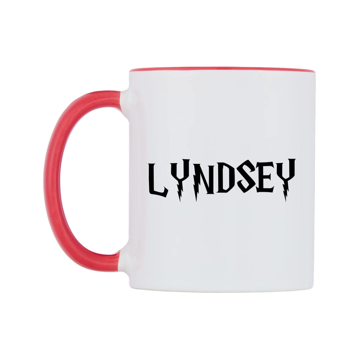 Lyndsey - Wizard Themed Mug — white 11oz gloss mug with a red inside and handle, right side, on a white background