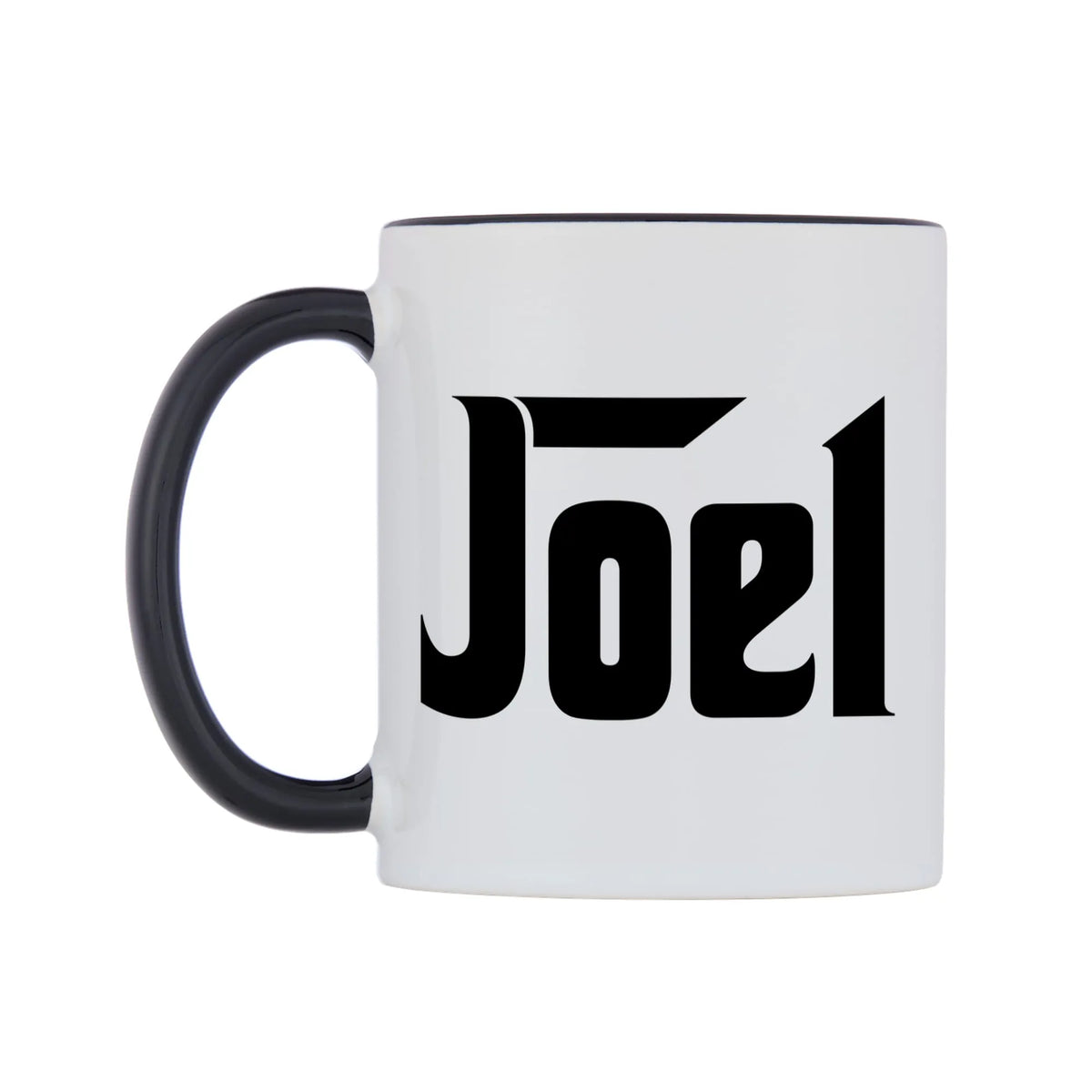 Joel - Godfather Themed Mug — white 11oz gloss mug with a black inside and handle, right side, on a white background