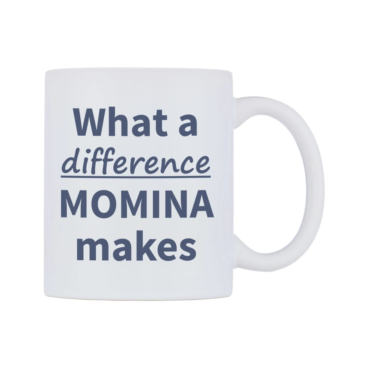 What a difference MOMINA makes Mug — mug, left side, on a white background