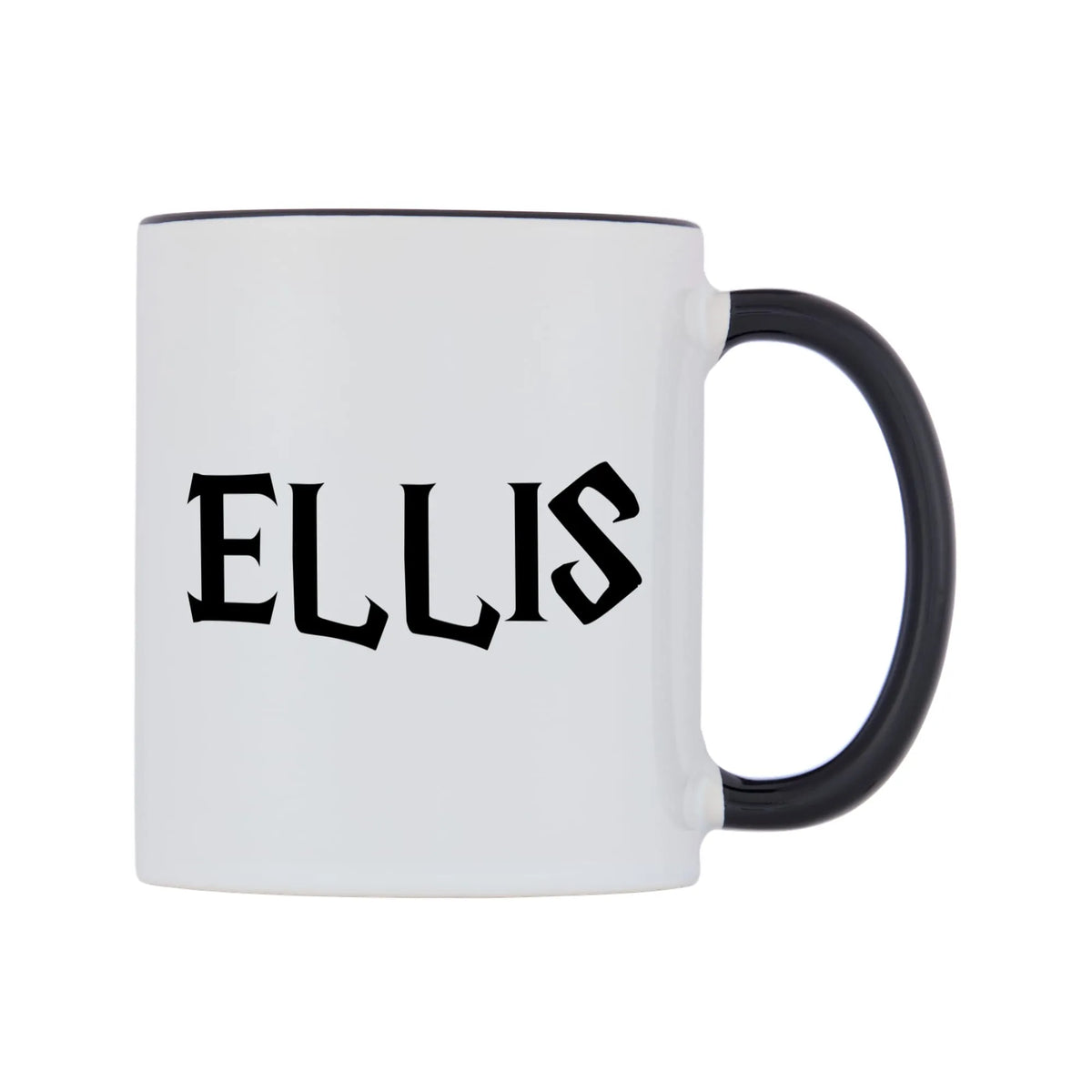 Ellis - Wizard Themed Mug — white 11oz gloss mug with a black inside and handle, left side, on a white background