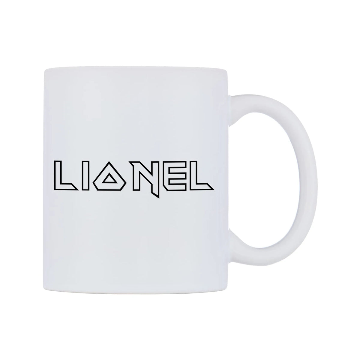 Lionel - Iron Maiden Themed Mug — white 11oz gloss mug, left side, on a white background