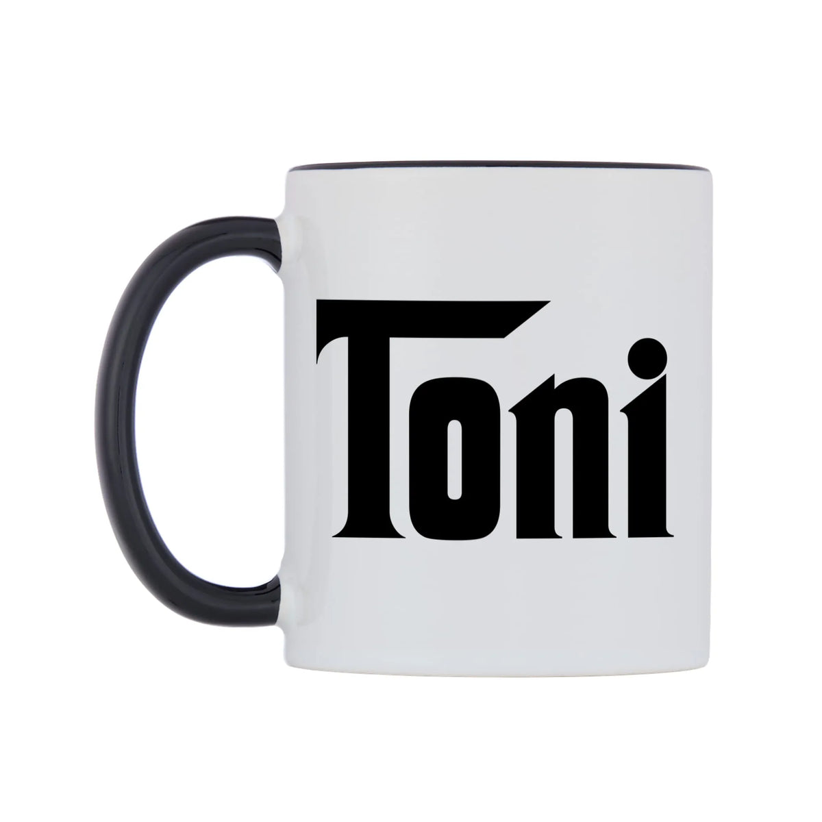 Toni - Godfather Themed Mug — white 11oz gloss mug with a black inside and handle, right side, on a white background