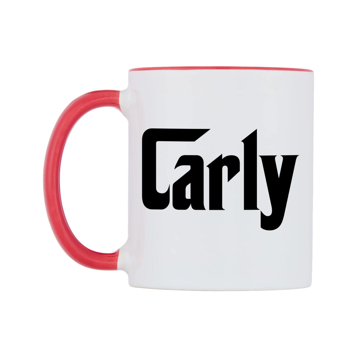 Carly - Godfather Themed Mug — white 11oz gloss mug with a red inside and handle, right side, on a white background