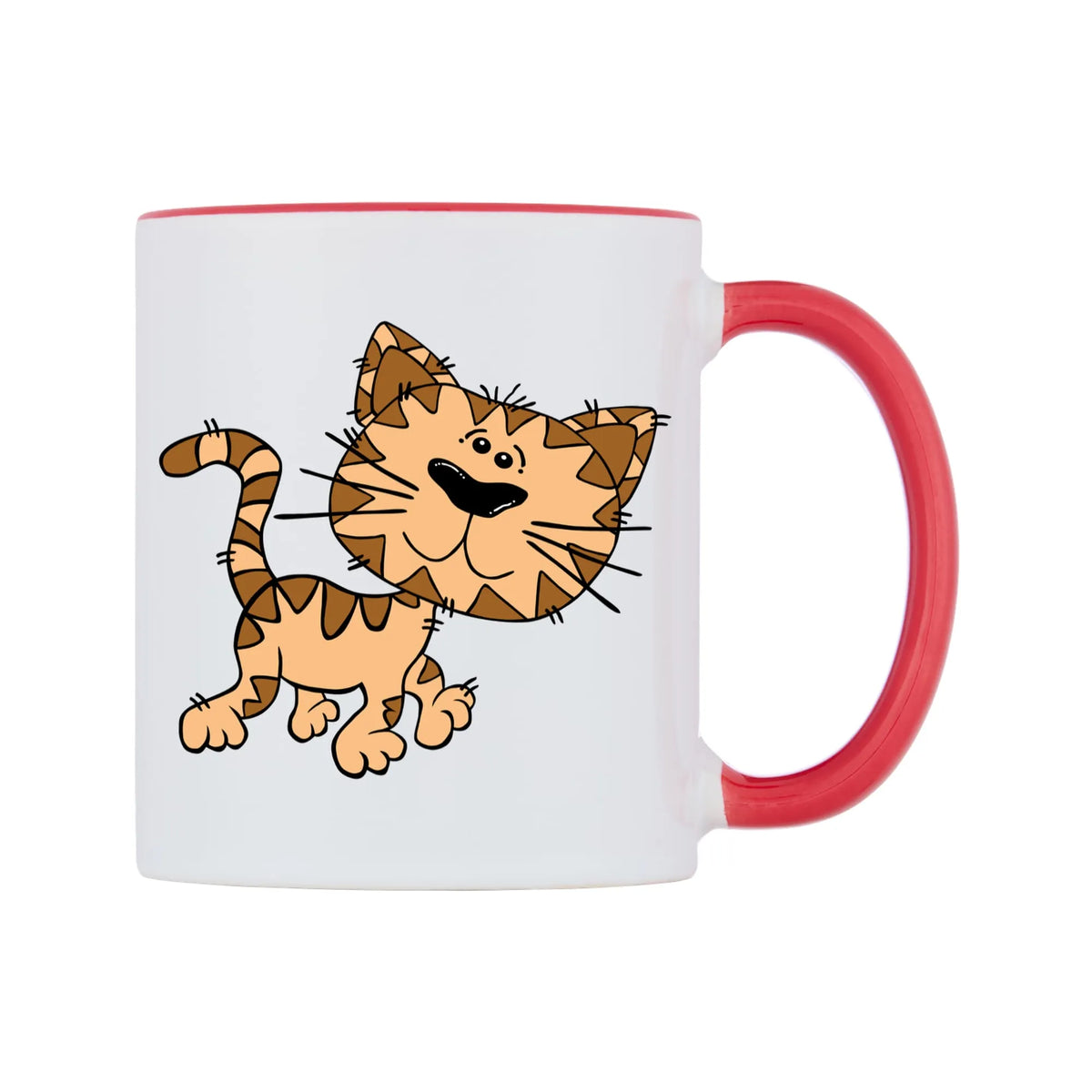 Cute Cat Mug — white 11oz gloss mug with a red inside and handle, left side, on a white background