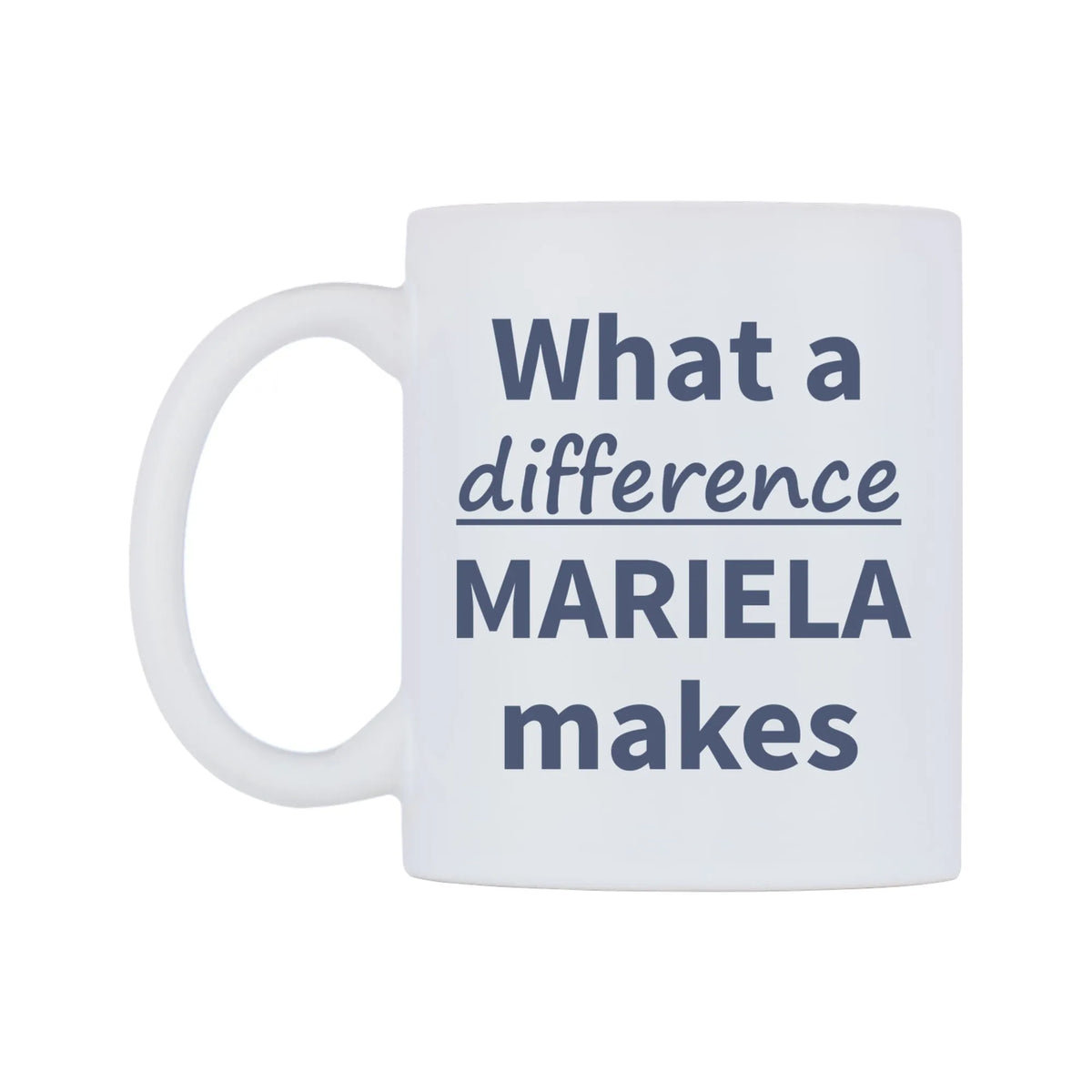 What a difference MARIELA makes Mug — mug, right side, on a white background