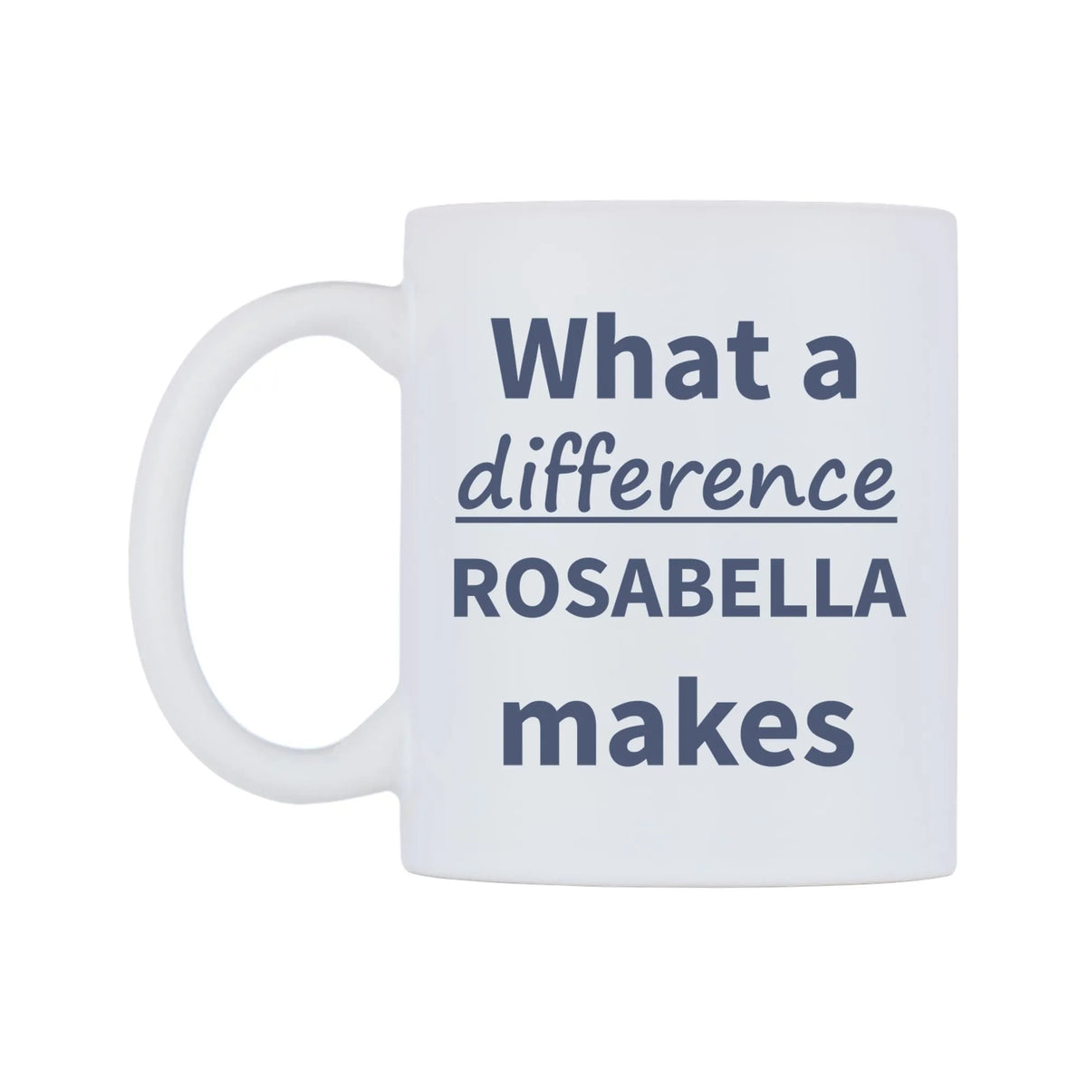 What a difference ROSABELLA makes Mug — mug, right side, on a white background