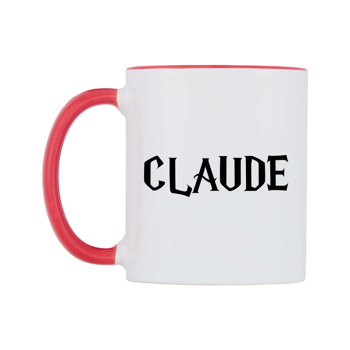 Claude - Wizard Themed Mug — white 11oz gloss mug with a red inside and handle, right side, on a white background