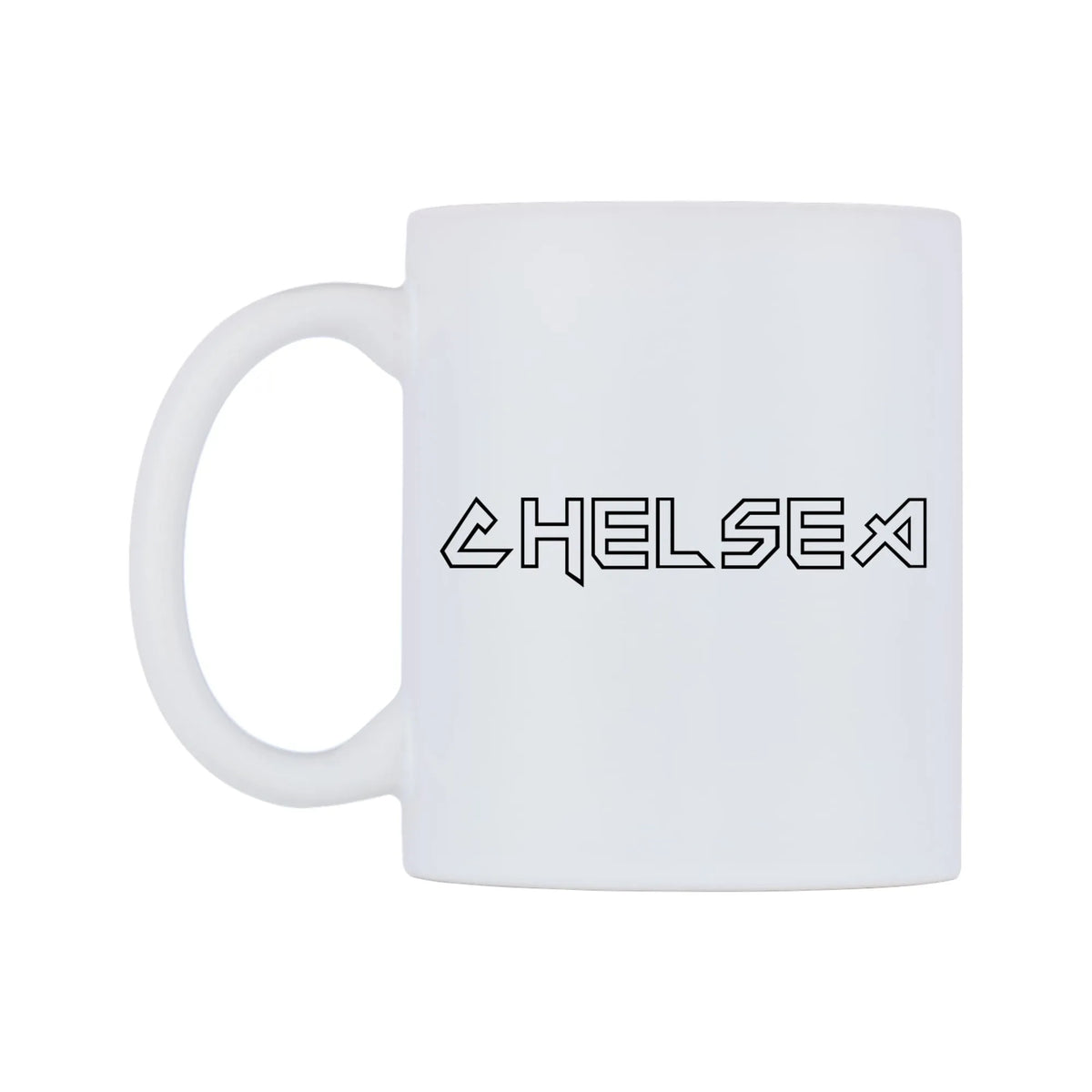 Chelsea - Iron Maiden Themed Mug — white 11oz gloss mug, right side, on a white background