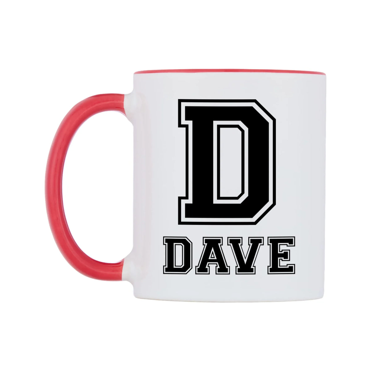 Personalised Initial And Name Mug — white 11oz gloss mug with a red inside and handle, right side, on a white background