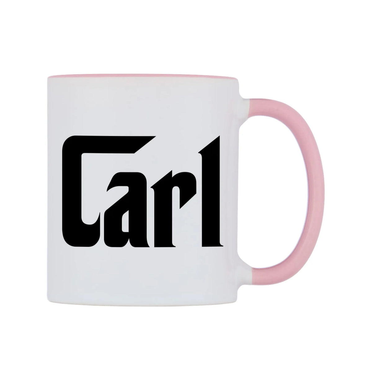 Carl - Godfather Themed Mug — white 11oz gloss mug with a pink inside and handle, left side, on a white background