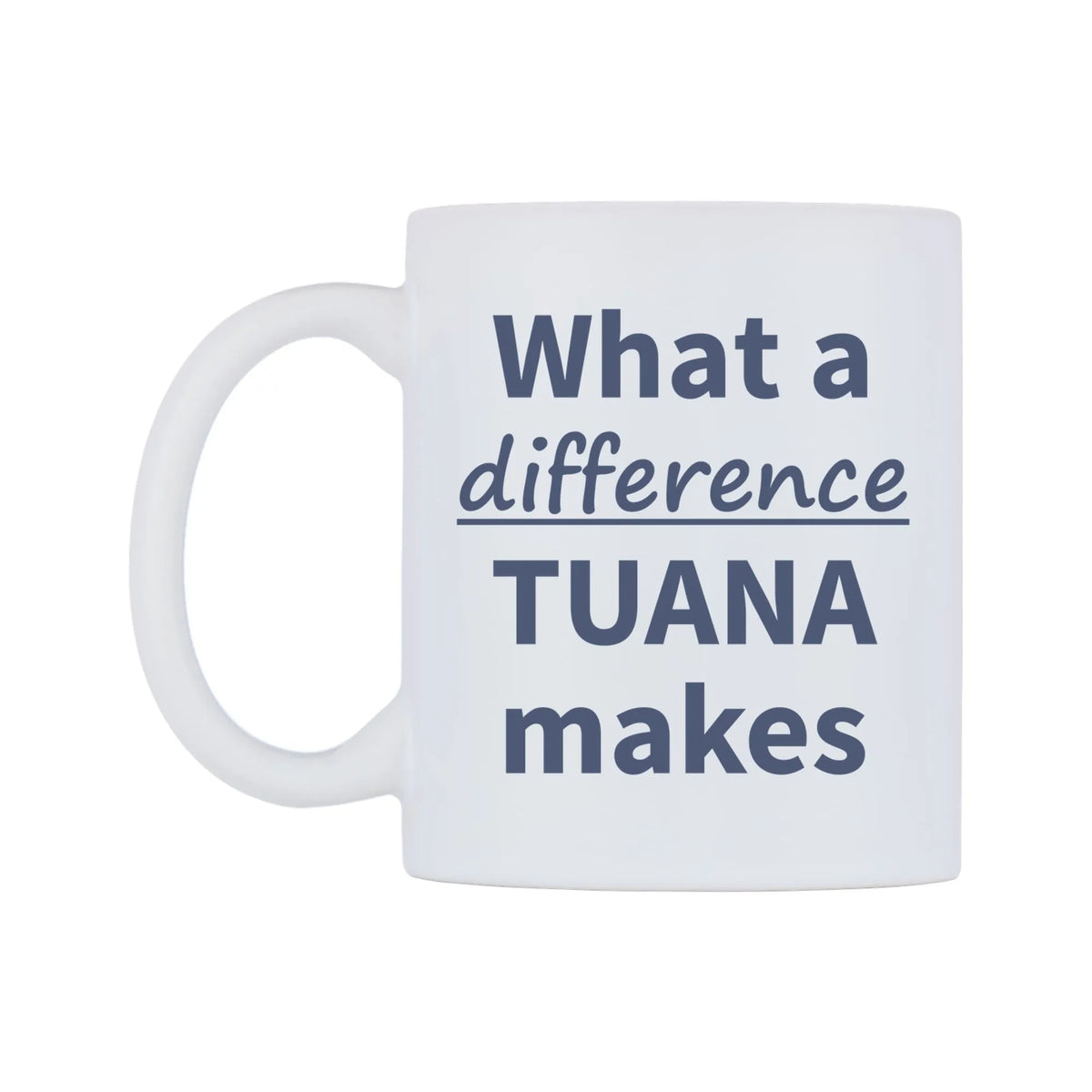 What a difference TUANA makes Mug — mug, right side, on a white background