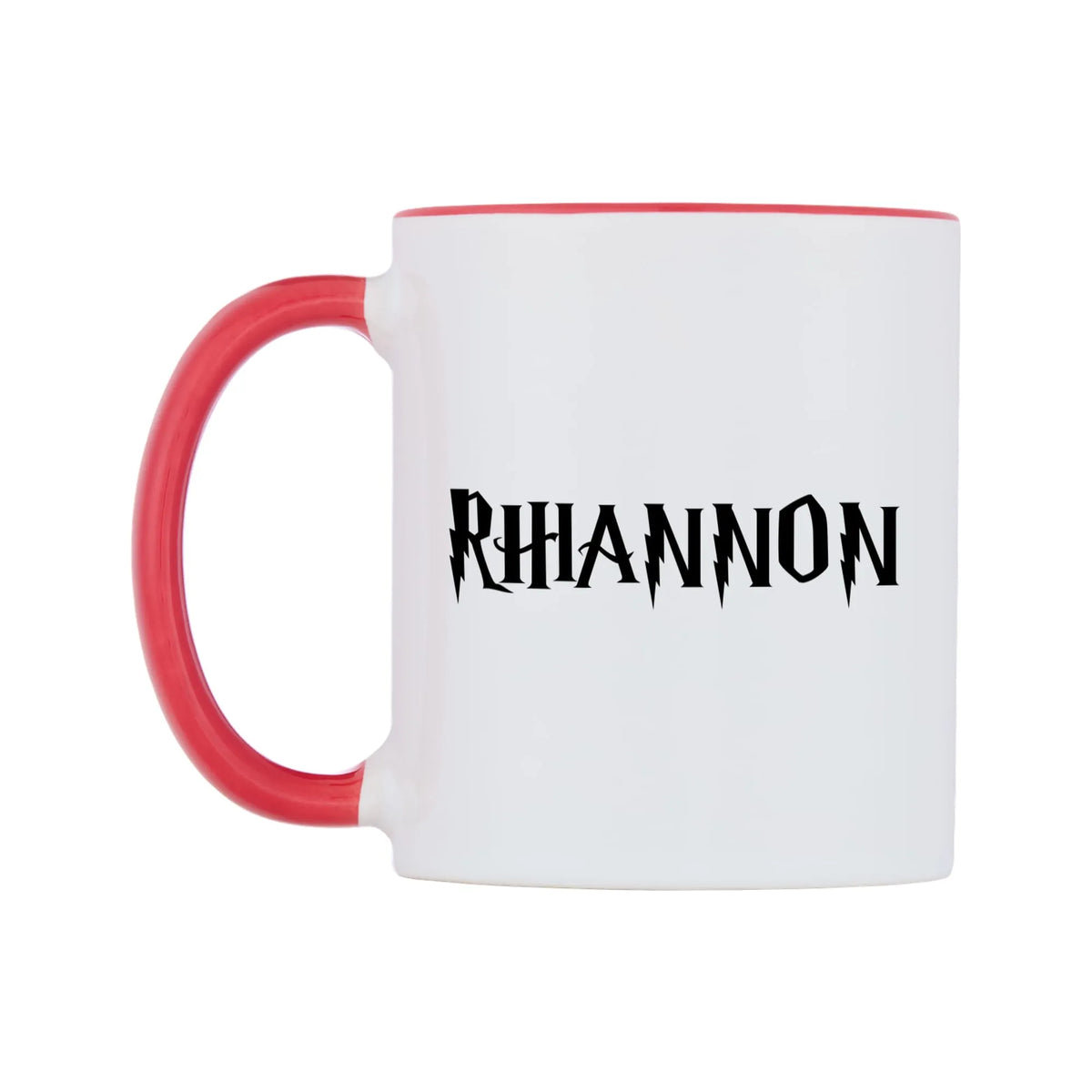 Rhiannon - Wizard Themed Mug — white 11oz gloss mug with a red inside and handle, right side, on a white background