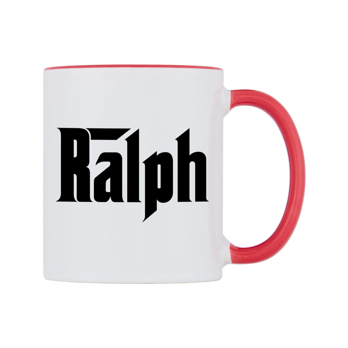 Ralph - Godfather Themed Mug — white 11oz gloss mug with a red inside and handle, left side, on a white background