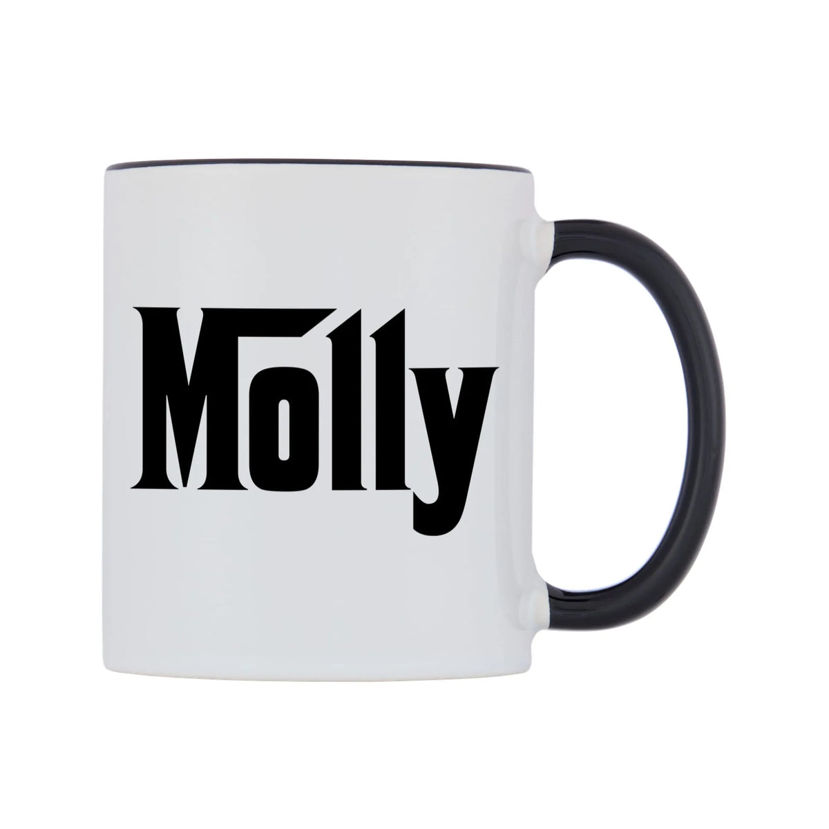 Molly - Godfather Themed Mug — white 11oz gloss mug with a black inside and handle, left side, on a white background