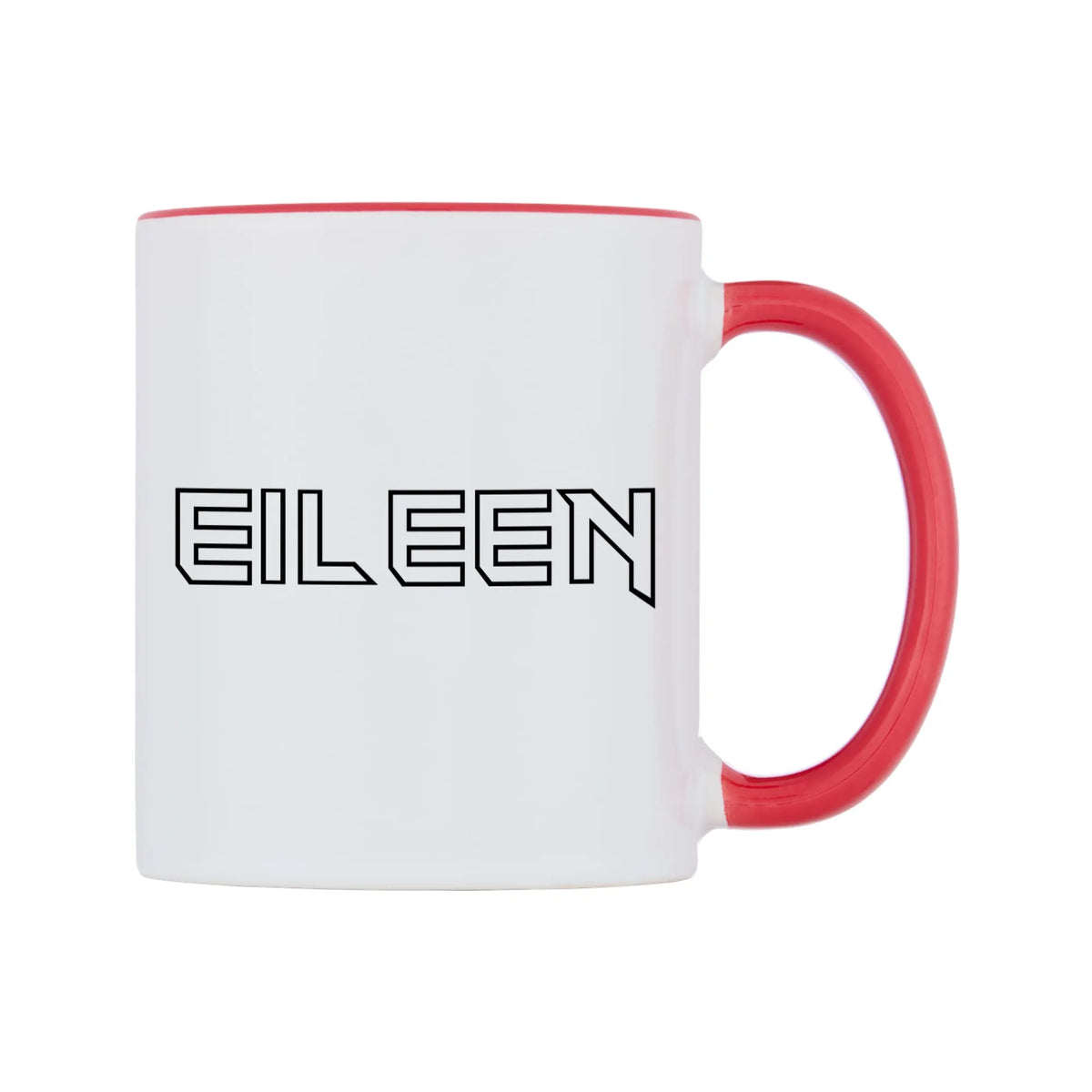 Eileen - Iron Maiden Themed Mug — white 11oz gloss mug with a red inside and handle, left side, on a white background