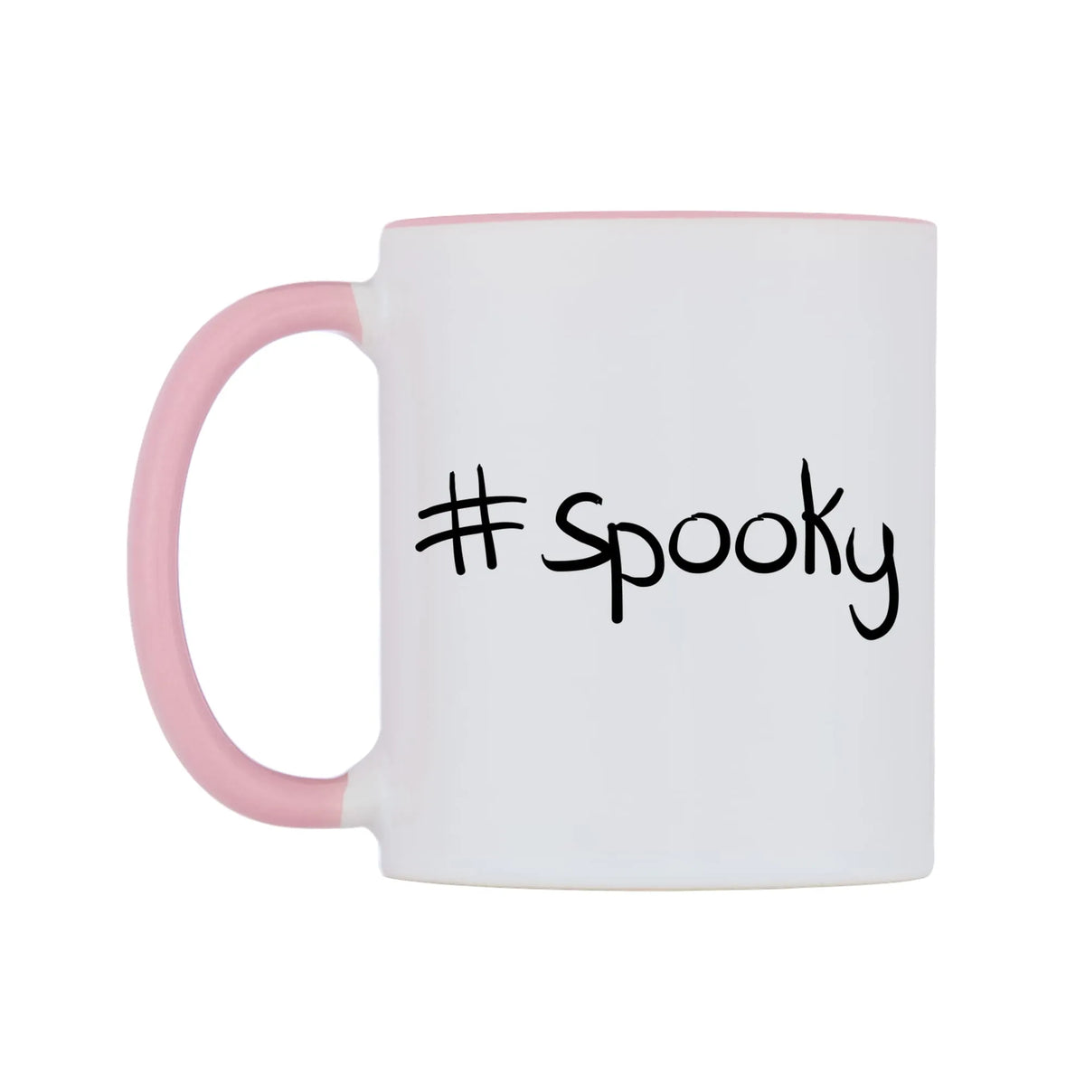 spooky Mug — white 11oz gloss mug with a pink inside and handle, right side, on a white background