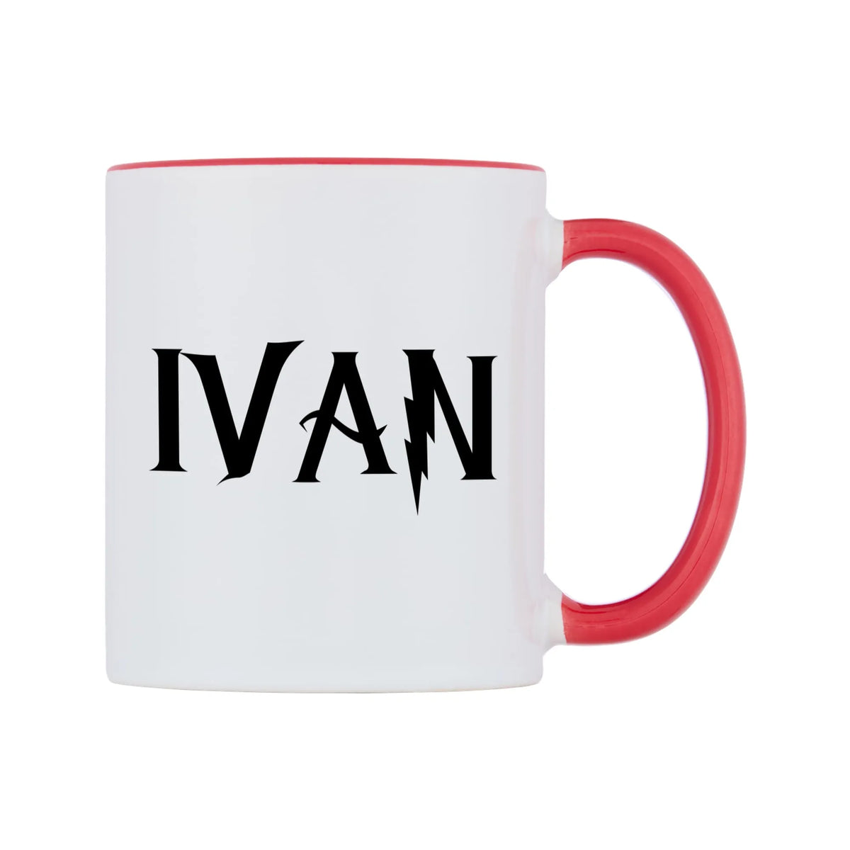 Ivan - Wizard Themed Mug — white 11oz gloss mug with a red inside and handle, left side, on a white background