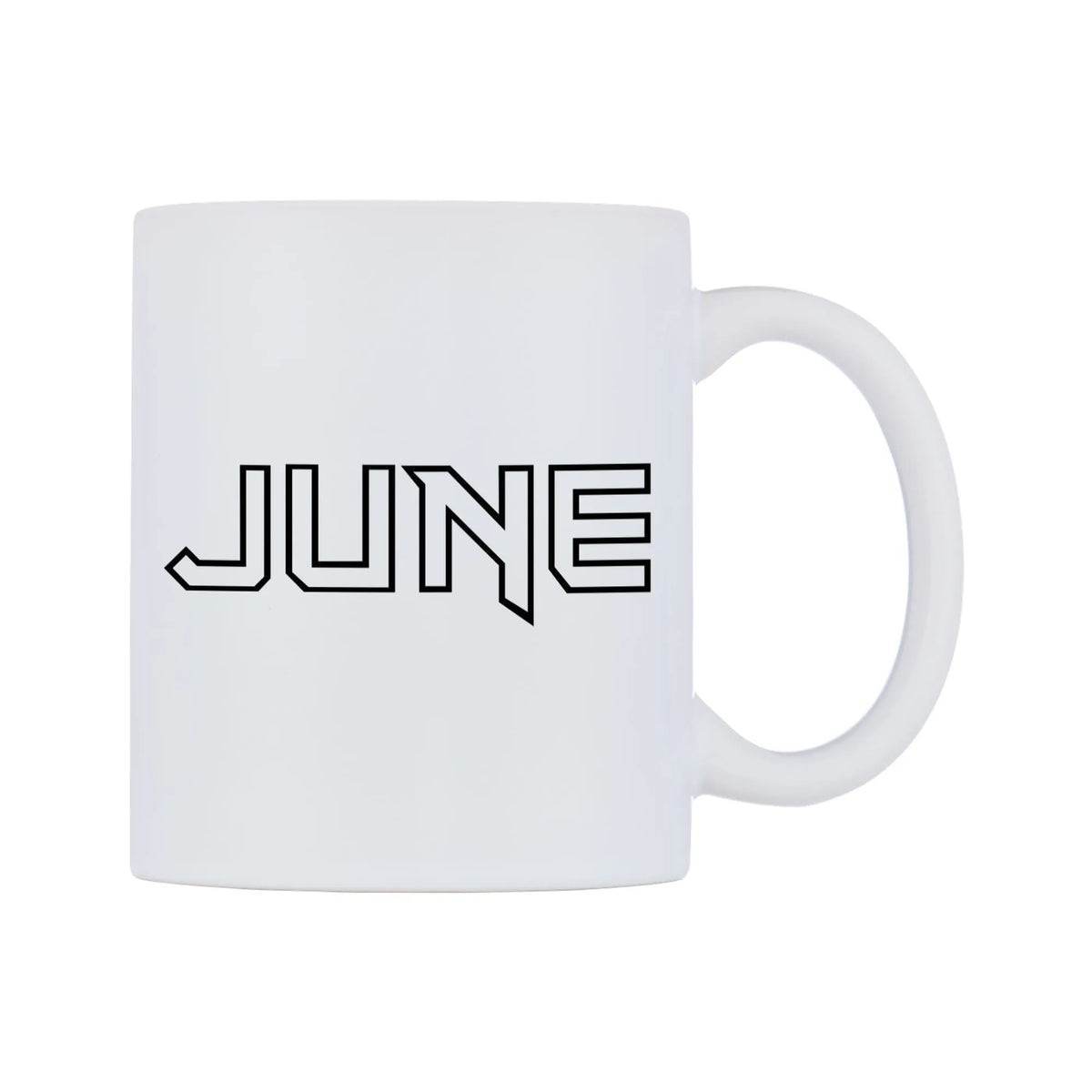 June - Iron Maiden Themed Mug — white 11oz gloss mug, left side, on a white background