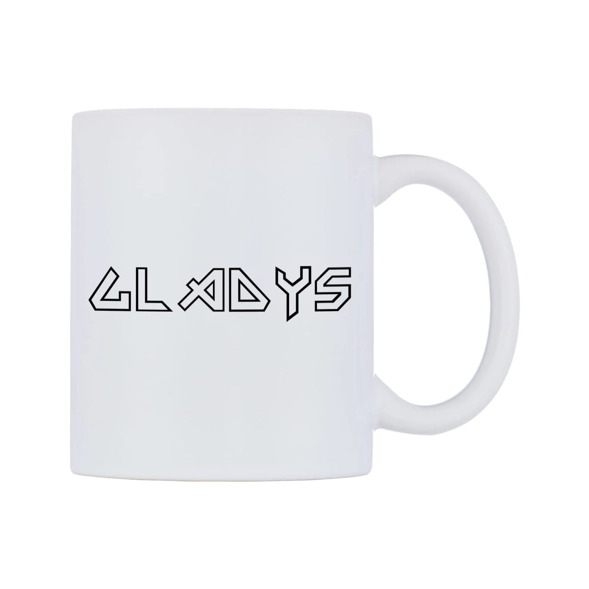 Gladys - Iron Maiden Themed Mug — white 11oz gloss mug, left side, on a white background