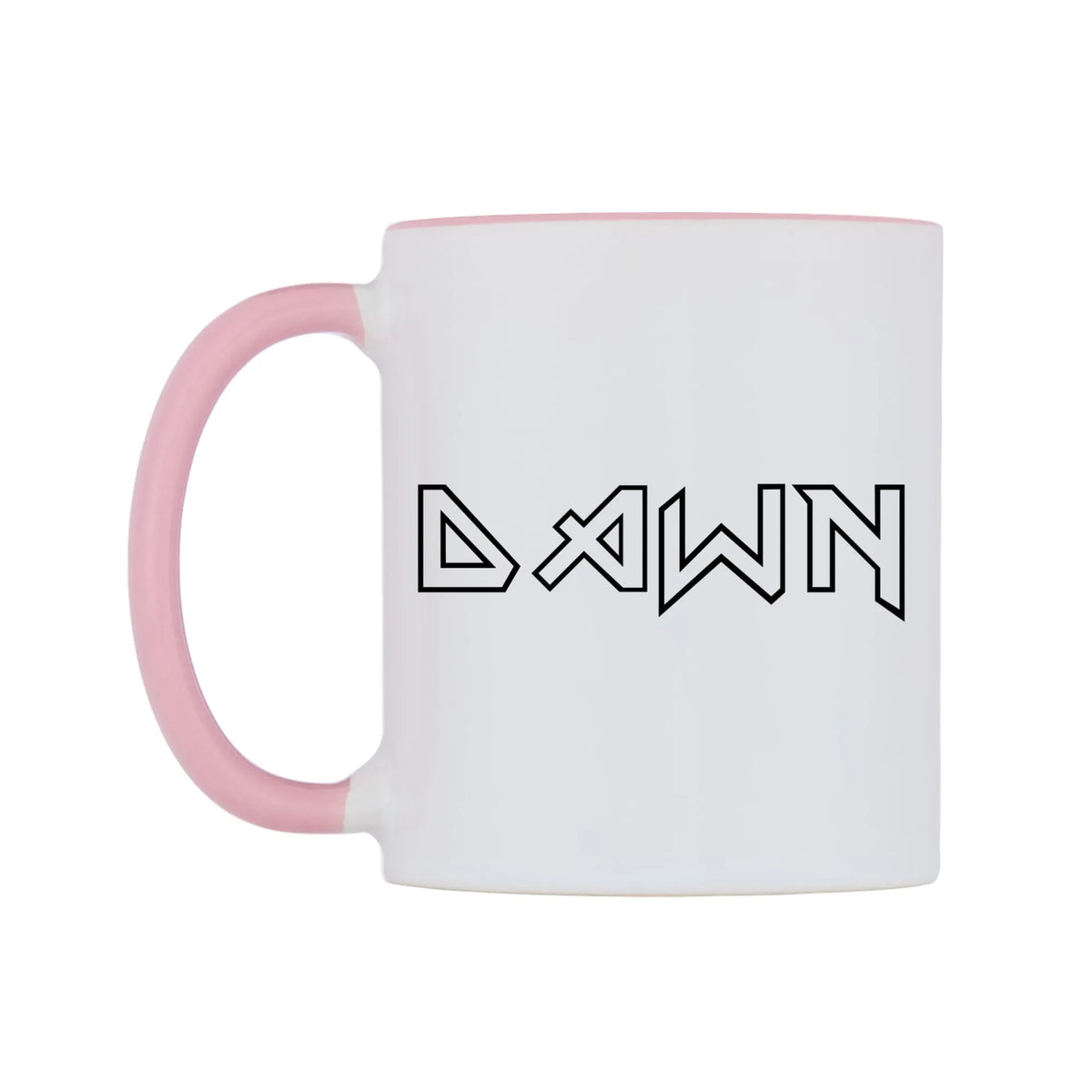 Dawn - Iron Maiden Themed Mug — white 11oz gloss mug with a pink inside and handle, right side, on a white background