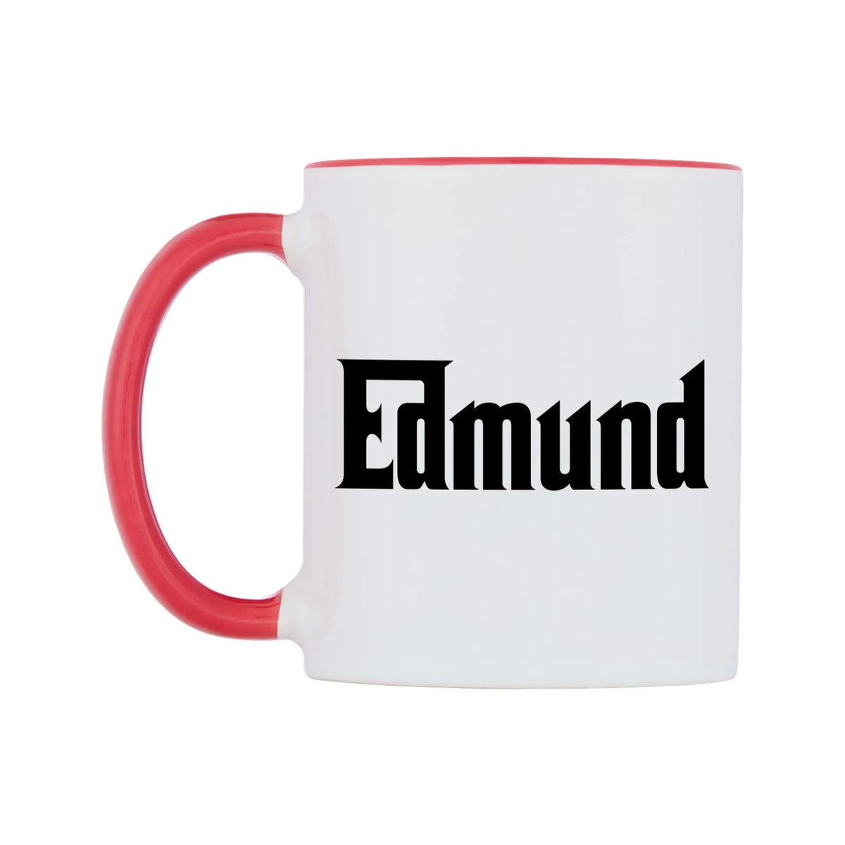 Edmund - Godfather Themed Mug — white 11oz gloss mug with a red inside and handle, right side, on a white background