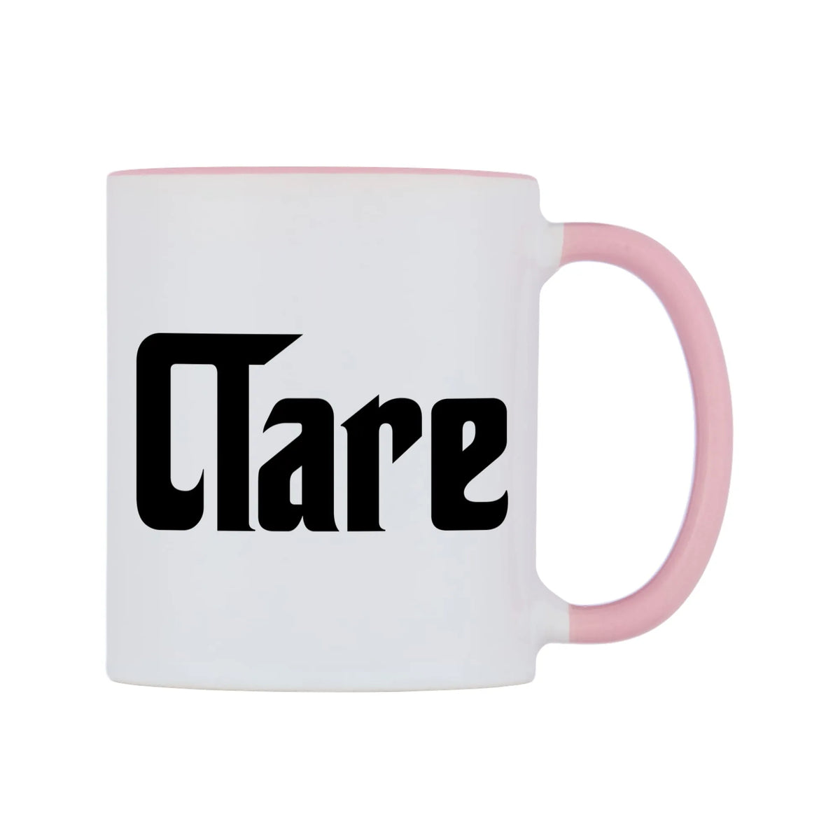 Clare - Godfather Themed Mug — white 11oz gloss mug with a pink inside and handle, left side, on a white background