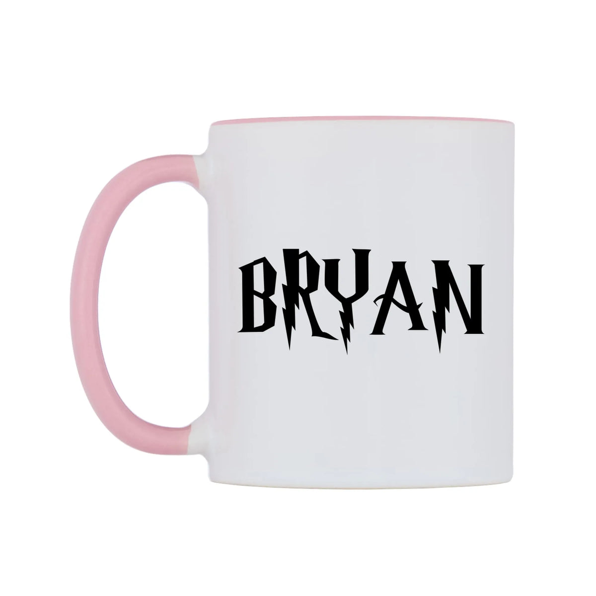 Bryan - Wizard Themed Mug — white 11oz gloss mug with a pink inside and handle, right side, on a white background