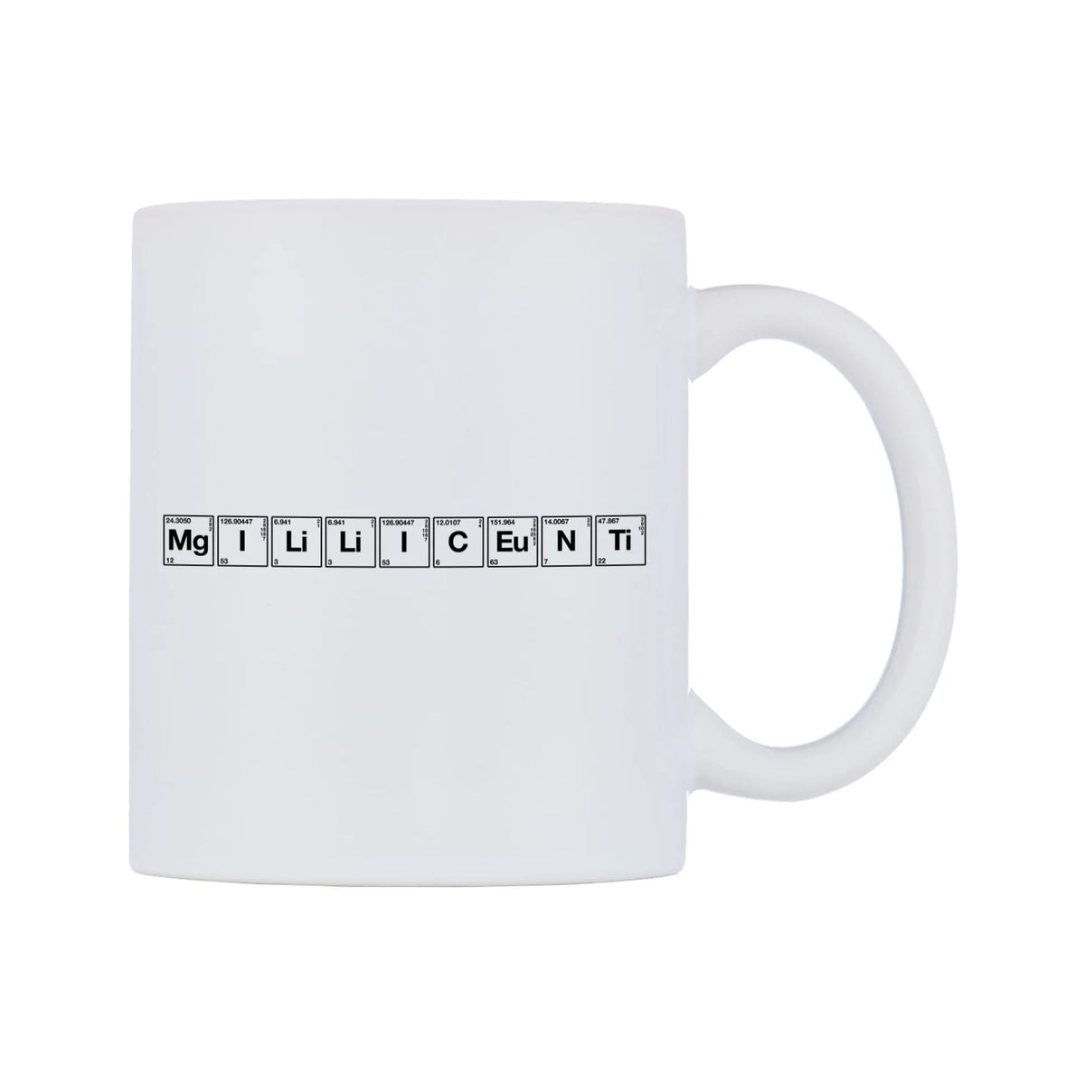 Millicent - Chemistry Themed Mug — mug, left side, on a white background